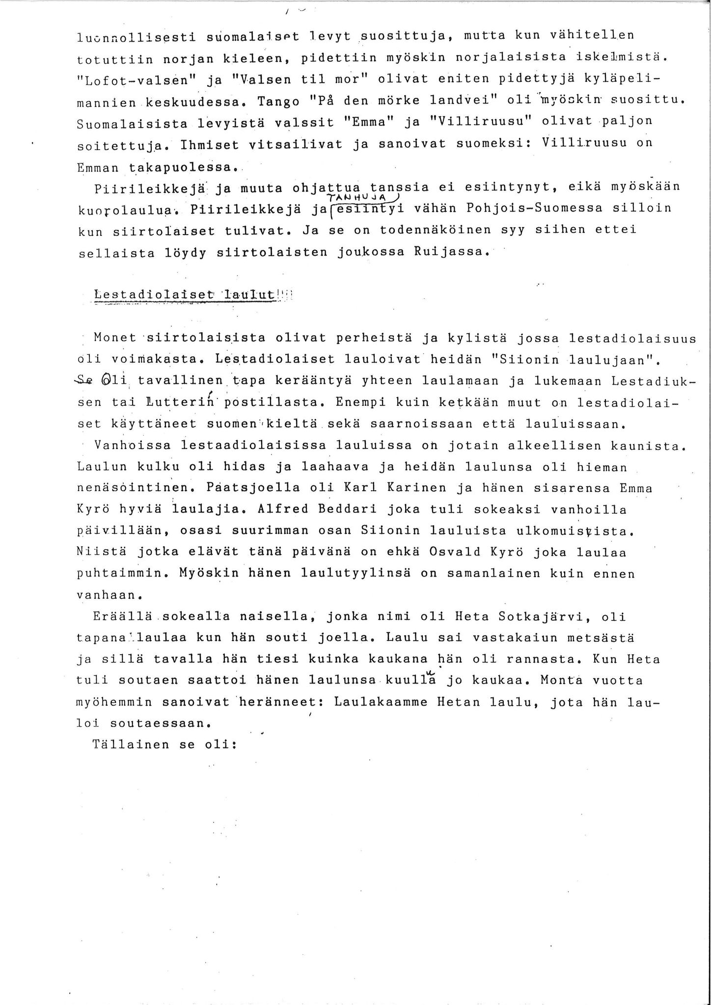 Vadsø museum - Ruija kvenmuseum, VAMU/A-0531/G/L0001/0001: Innsamling / Innsamling av kvenmusikk, 1987-1988, p. 34