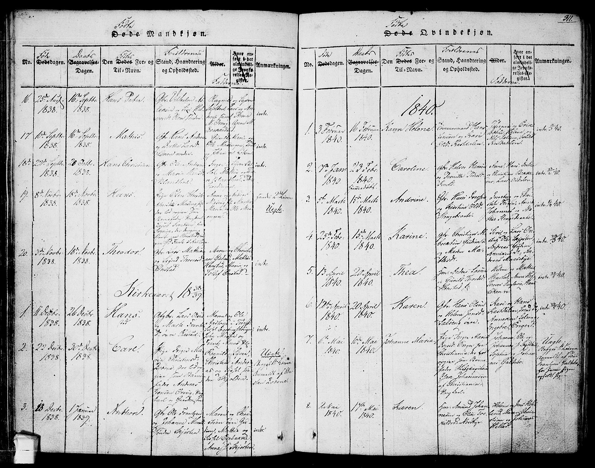 Askim prestekontor Kirkebøker, AV/SAO-A-10900/F/Fa/L0004: Parish register (official) no. 4, 1817-1846, p. 310-311