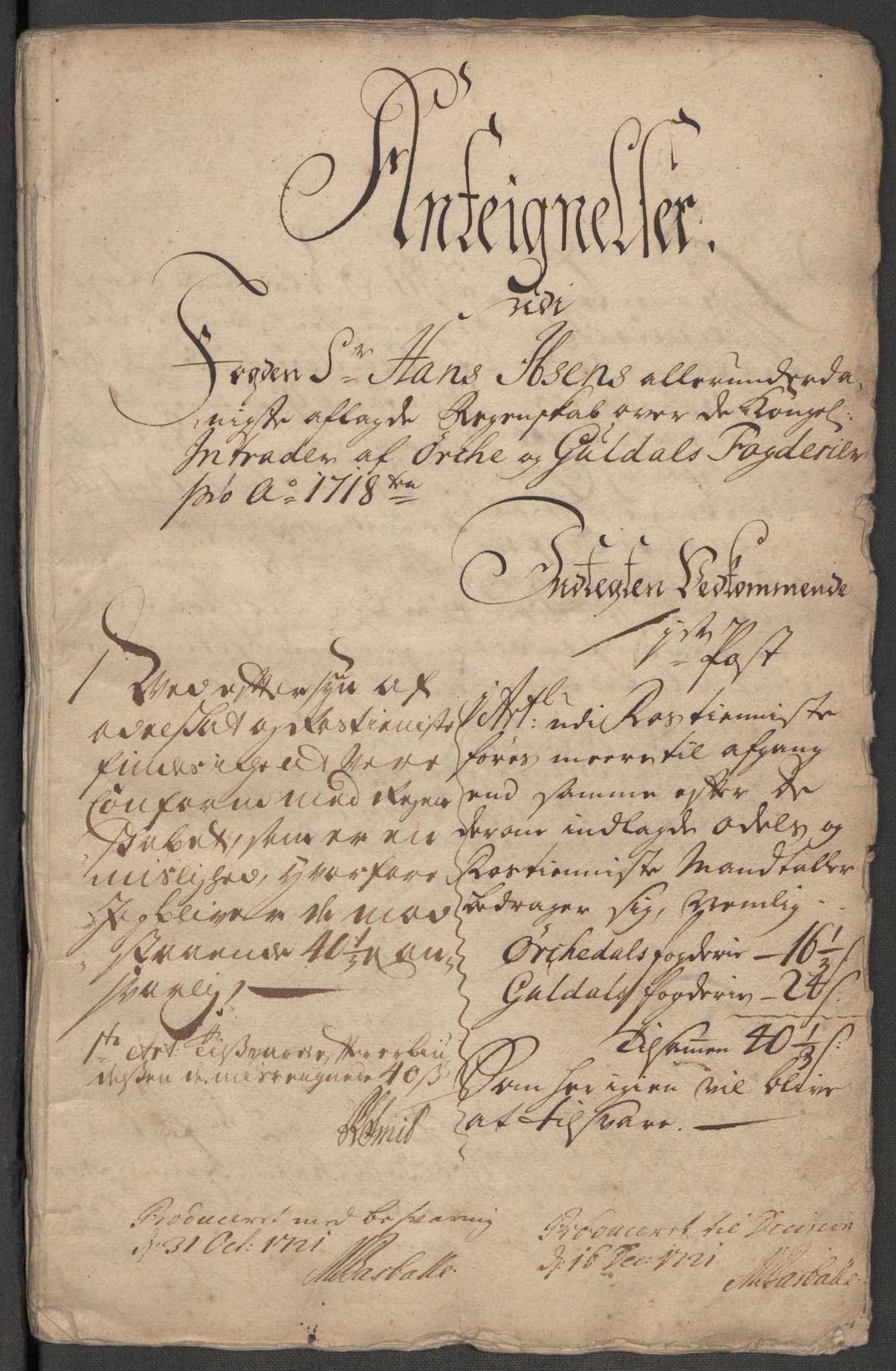 Rentekammeret inntil 1814, Reviderte regnskaper, Fogderegnskap, RA/EA-4092/R60/L3972: Fogderegnskap Orkdal og Gauldal, 1718, p. 328