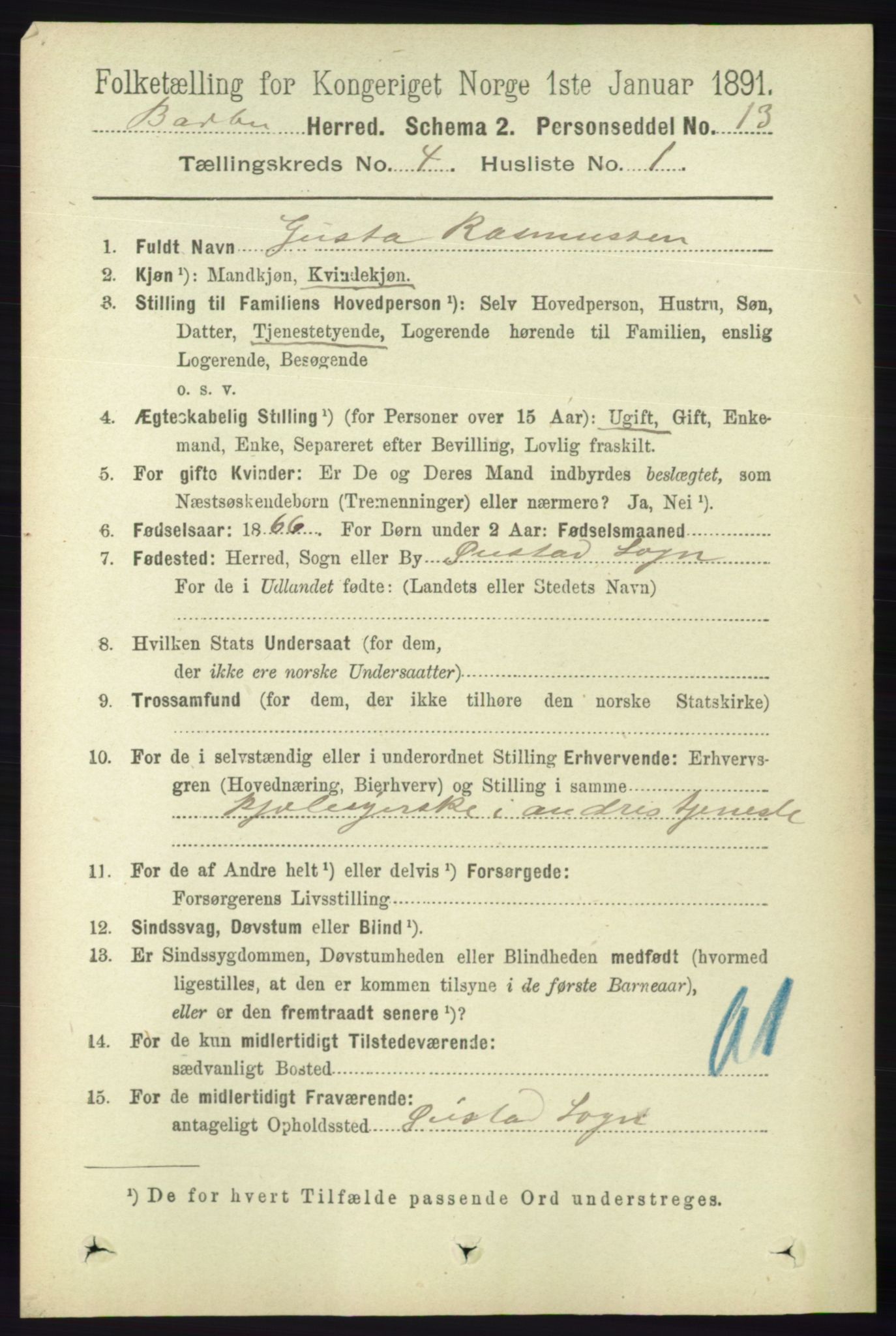 RA, 1891 census for 0990 Barbu, 1891, p. 2453