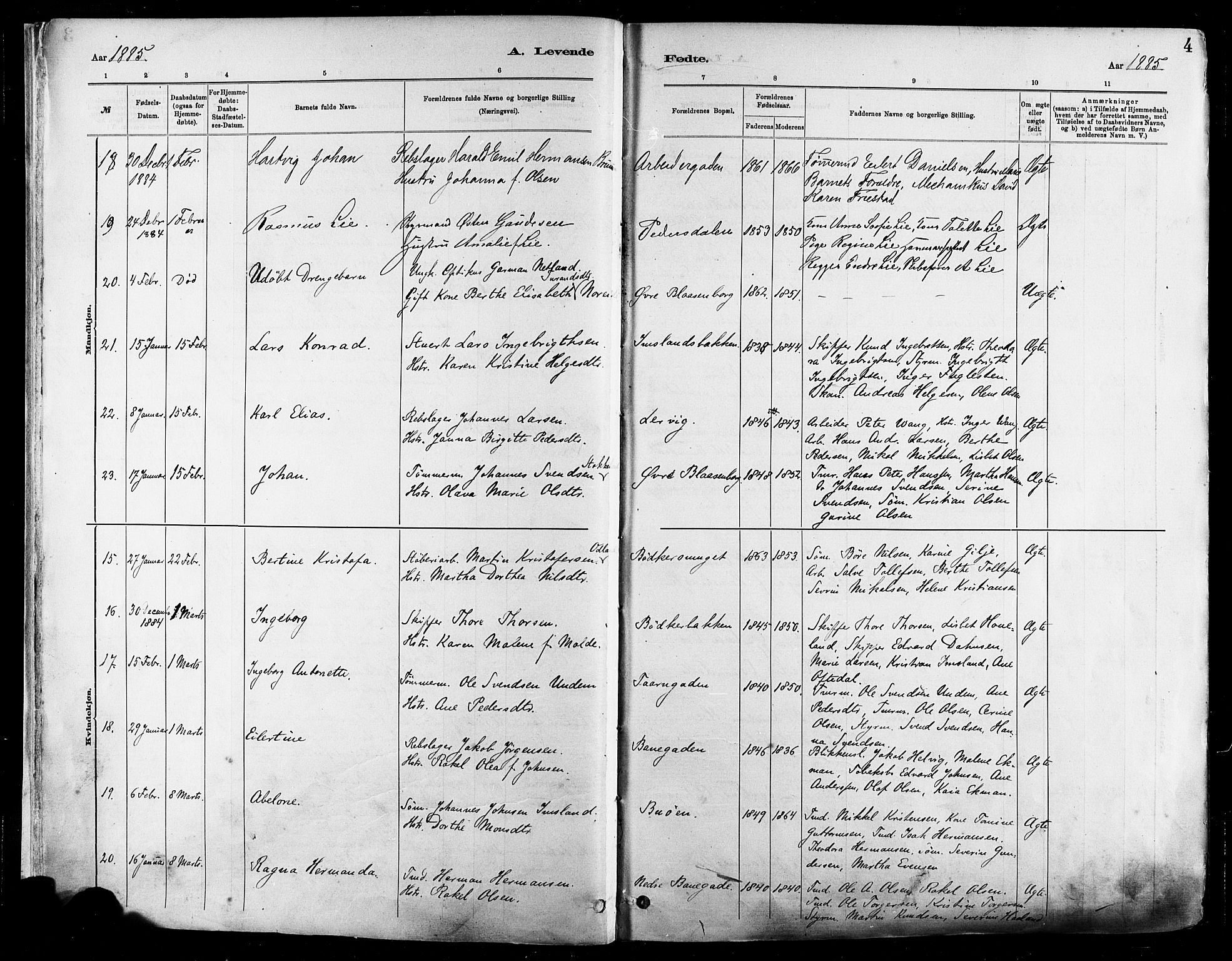 St. Johannes sokneprestkontor, AV/SAST-A-101814/001/30/30BA/L0001: Parish register (official) no. A 1, 1885-1891, p. 4