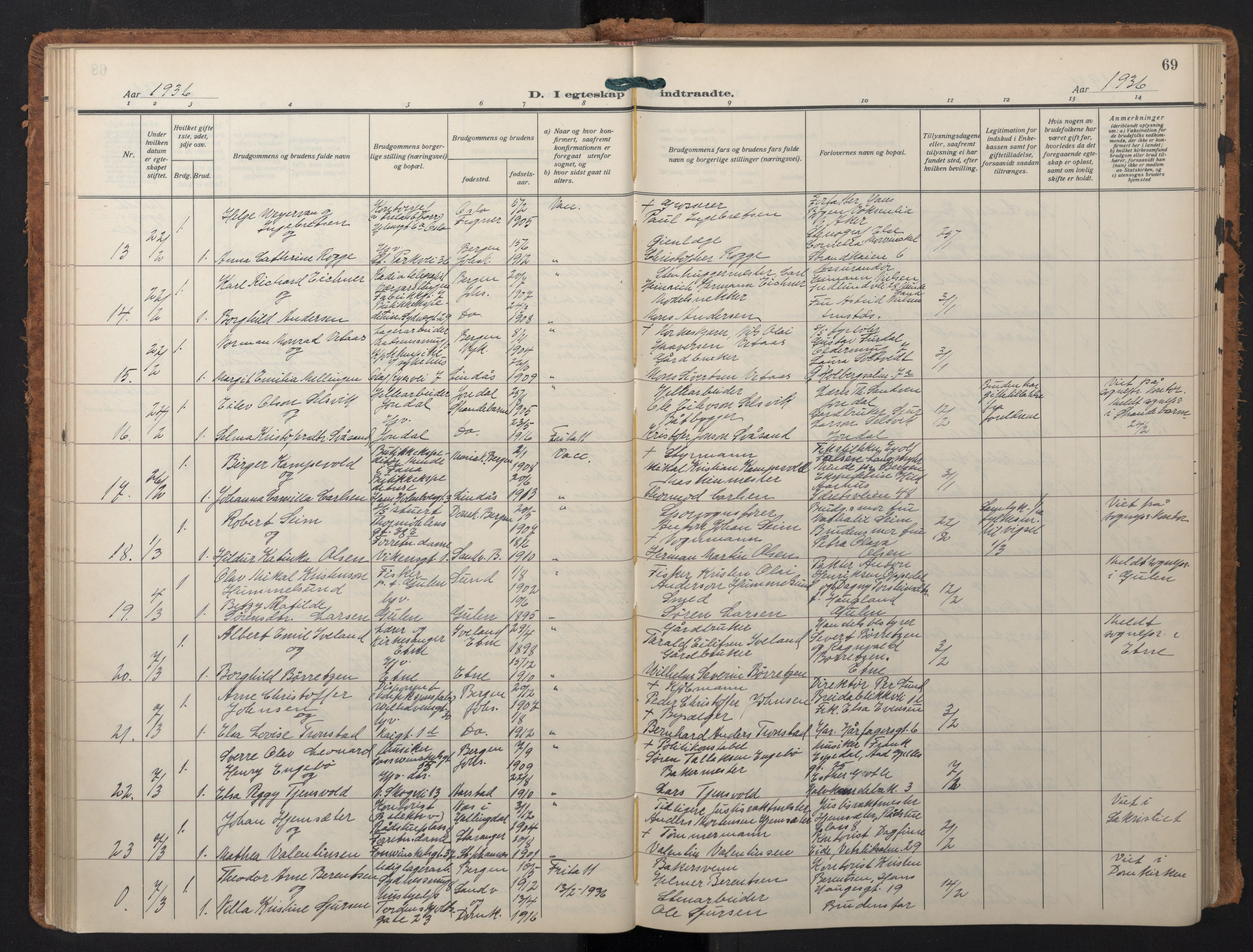 Johanneskirken sokneprestembete, SAB/A-76001/H/Hab: Parish register (copy) no. C 3, 1929-1949, p. 68b-69a