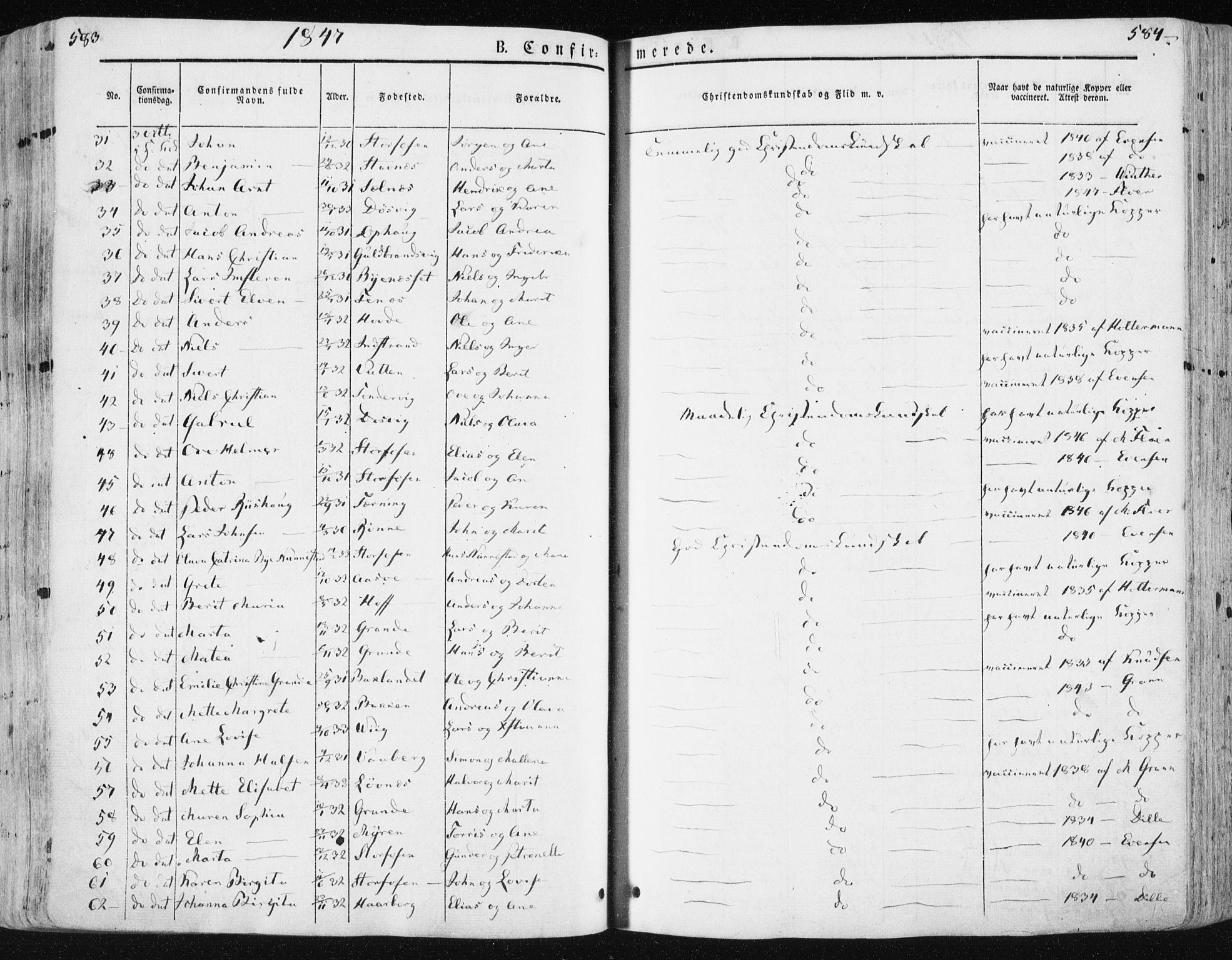 Ministerialprotokoller, klokkerbøker og fødselsregistre - Sør-Trøndelag, AV/SAT-A-1456/659/L0736: Parish register (official) no. 659A06, 1842-1856, p. 583-584