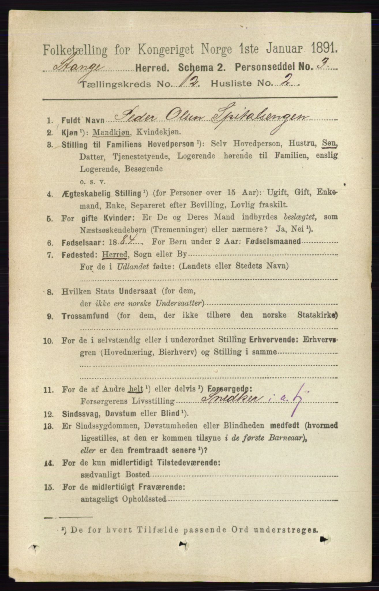 RA, 1891 census for 0417 Stange, 1891, p. 7997