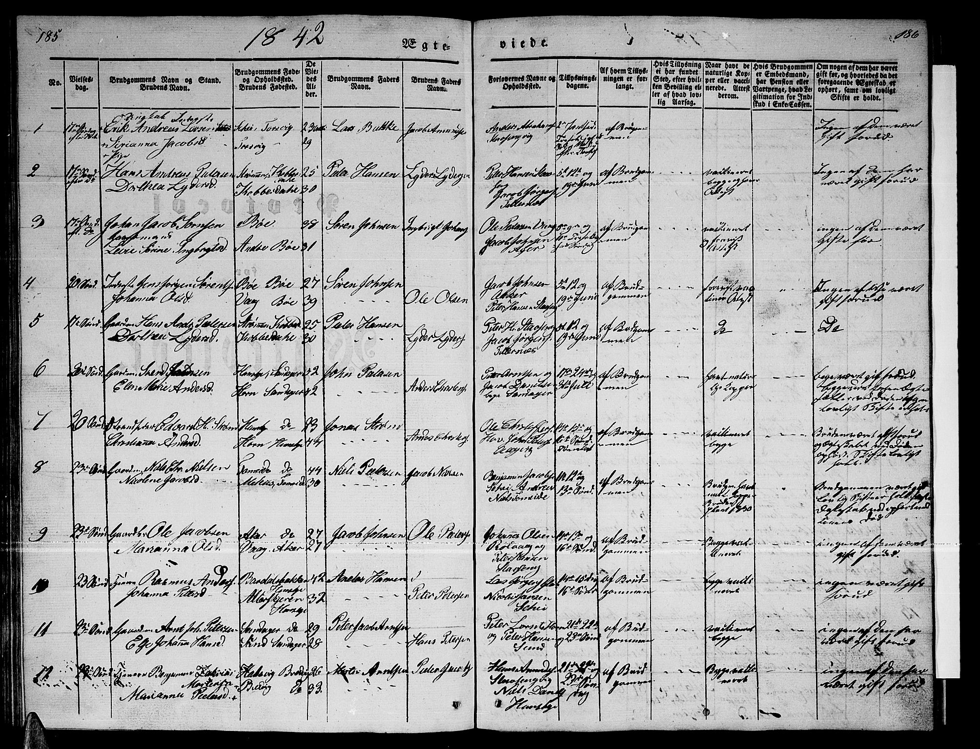 Ministerialprotokoller, klokkerbøker og fødselsregistre - Nordland, SAT/A-1459/835/L0530: Parish register (copy) no. 835C02, 1842-1865, p. 185-186