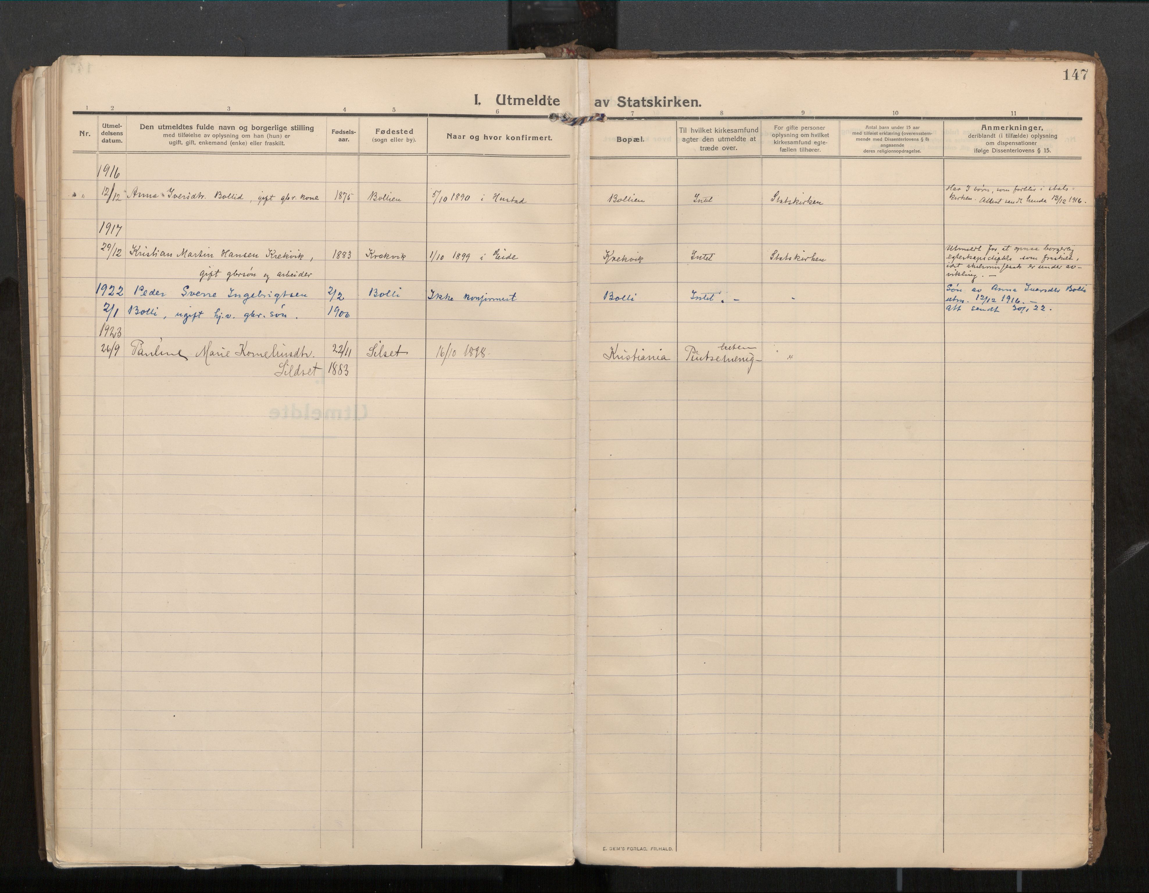 Ministerialprotokoller, klokkerbøker og fødselsregistre - Møre og Romsdal, SAT/A-1454/571/L0836b: Parish register (official) no. 571A03, 1911-1926, p. 147