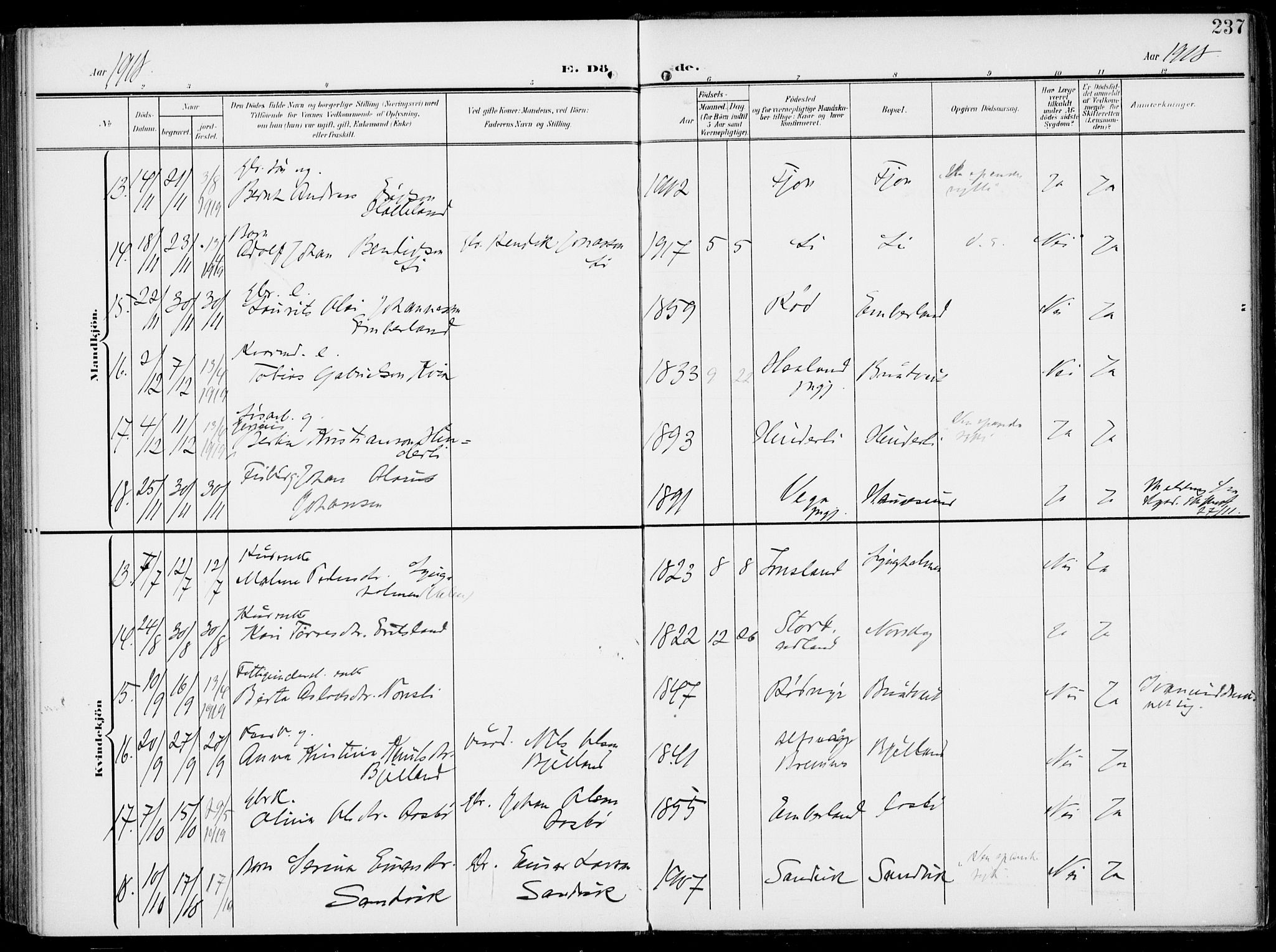 Sveio Sokneprestembete, AV/SAB-A-78501/H/Haa: Parish register (official) no. B  4, 1906-1919, p. 237