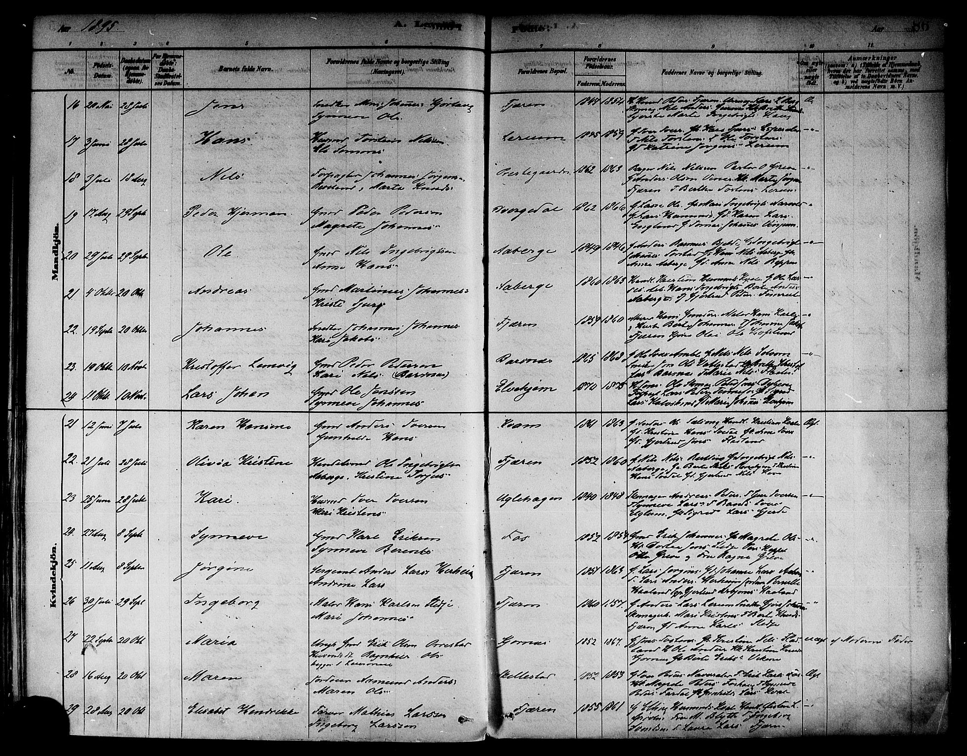 Sogndal sokneprestembete, SAB/A-81301/H/Haa/Haab/L0001: Parish register (official) no. B 1, 1878-1899, p. 86