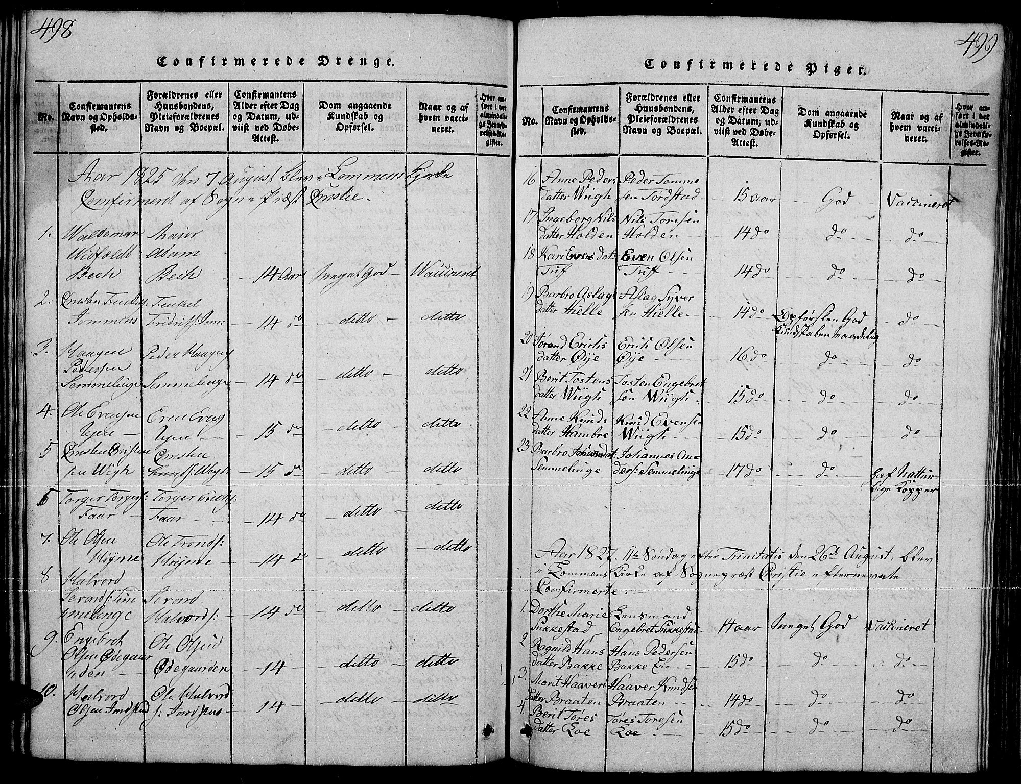 Slidre prestekontor, SAH/PREST-134/H/Ha/Hab/L0001: Parish register (copy) no. 1, 1814-1838, p. 498-499