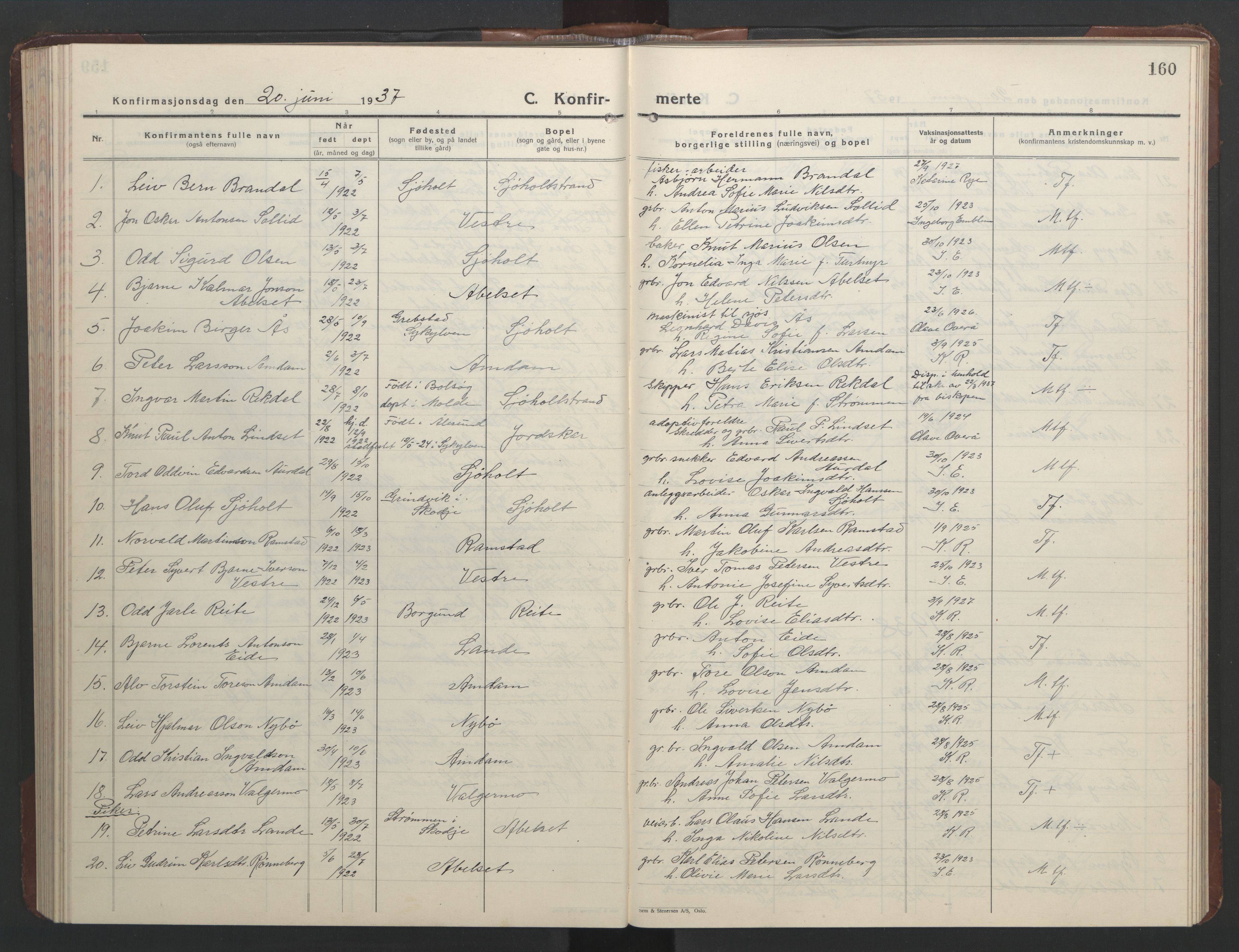 Ministerialprotokoller, klokkerbøker og fødselsregistre - Møre og Romsdal, AV/SAT-A-1454/522/L0329: Parish register (copy) no. 522C08, 1926-1951, p. 160