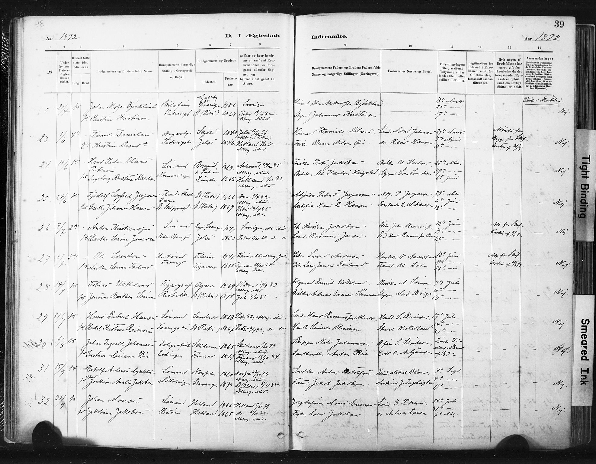 St. Johannes sokneprestkontor, SAST/A-101814/001/30/30BA/L0003: Parish register (official) no. A 3, 1885-1910, p. 39