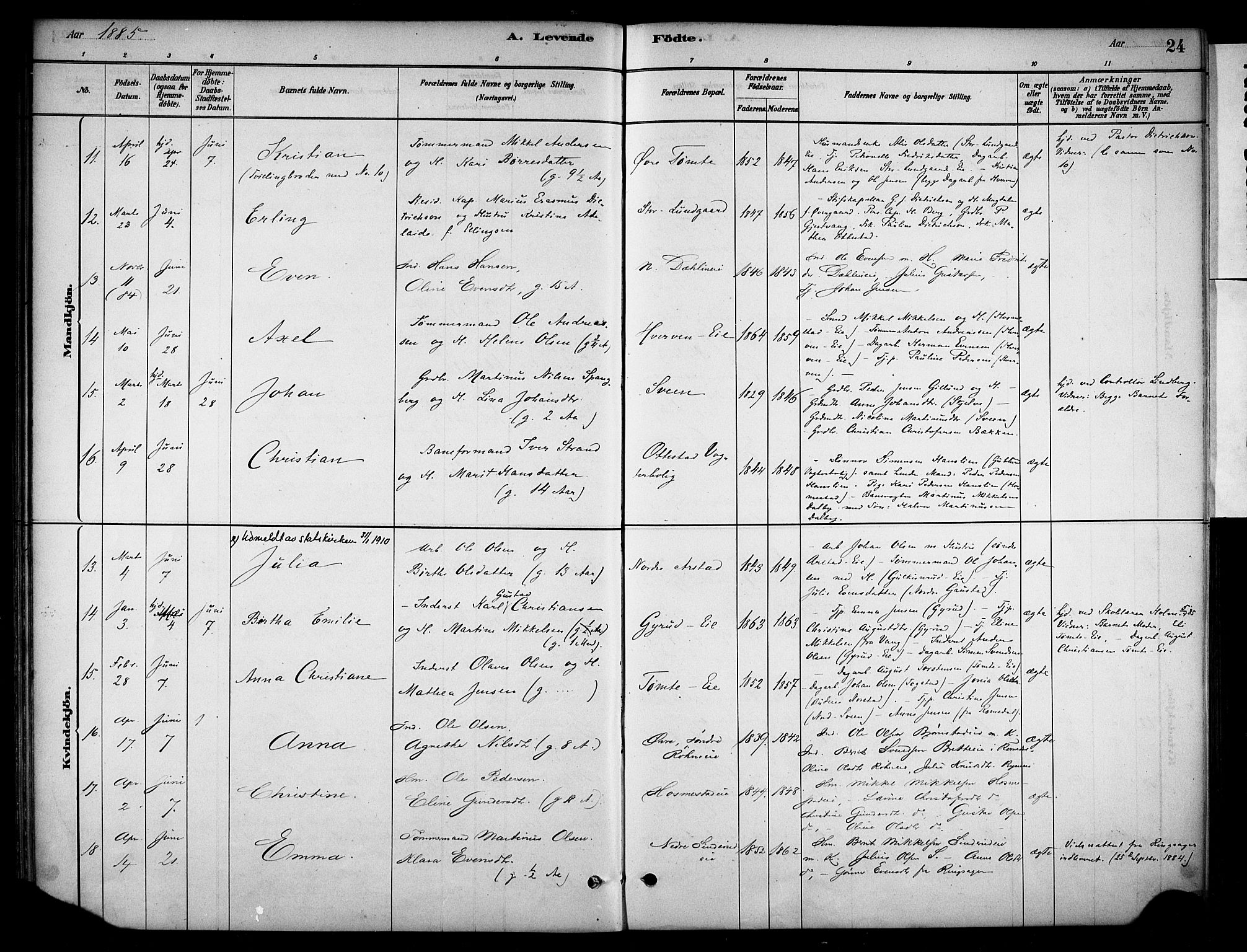 Stange prestekontor, AV/SAH-PREST-002/K/L0019: Parish register (official) no. 19, 1880-1891, p. 24