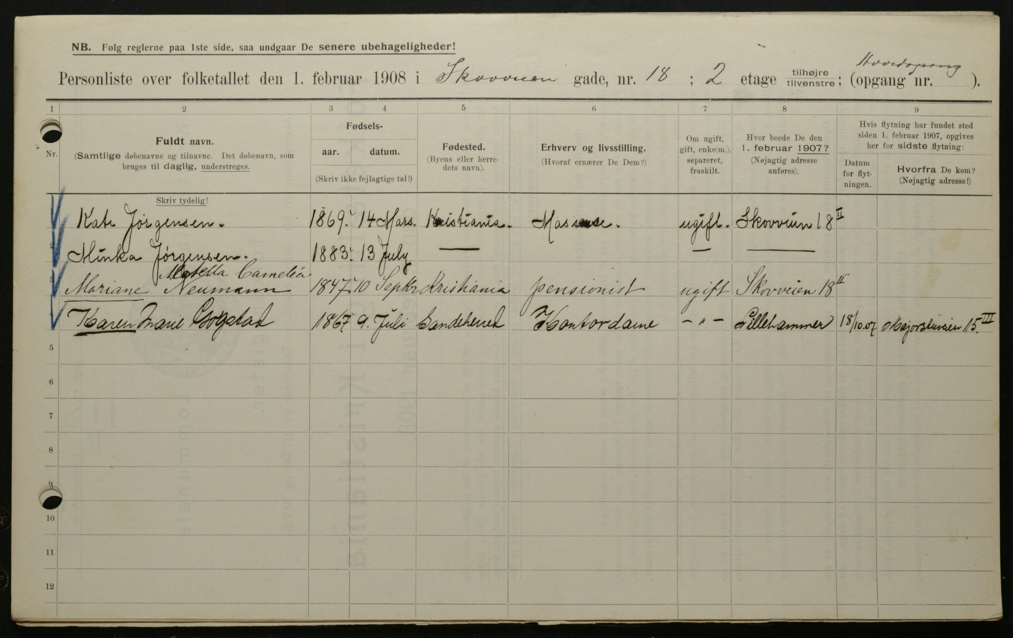OBA, Municipal Census 1908 for Kristiania, 1908, p. 87017
