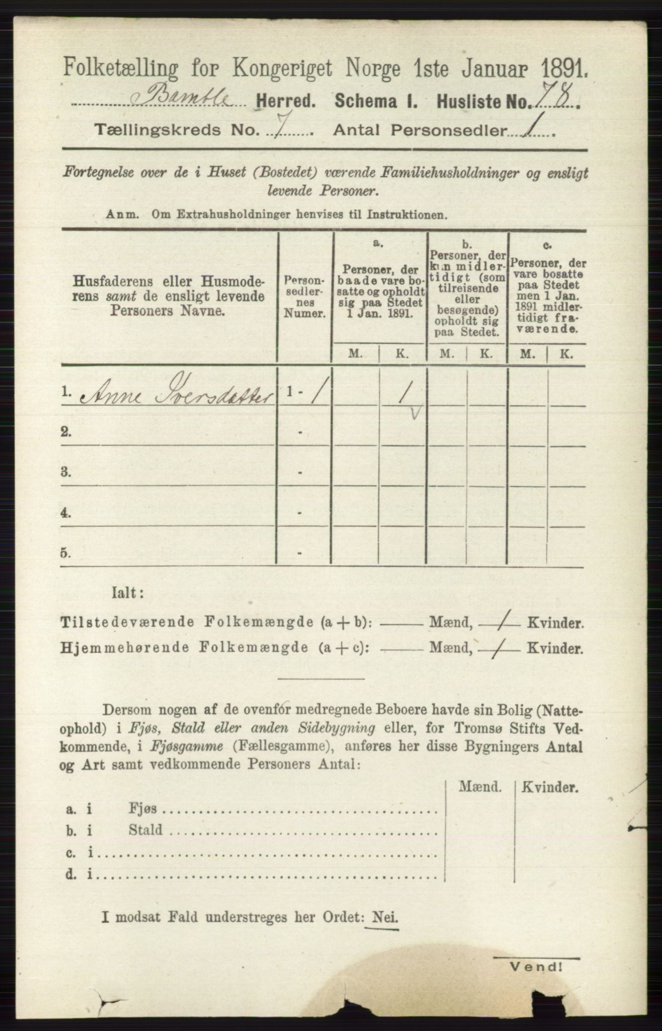 RA, 1891 census for 0814 Bamble, 1891, p. 2980