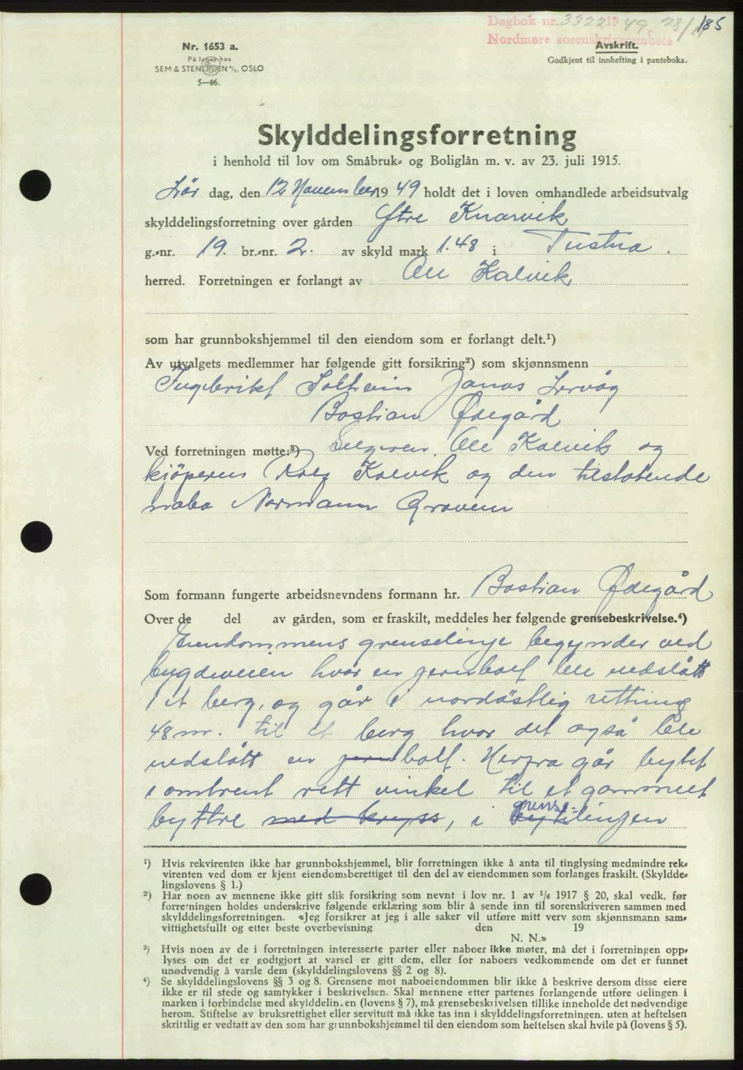 Nordmøre sorenskriveri, AV/SAT-A-4132/1/2/2Ca: Mortgage book no. A113, 1949-1950, Diary no: : 3322/1949