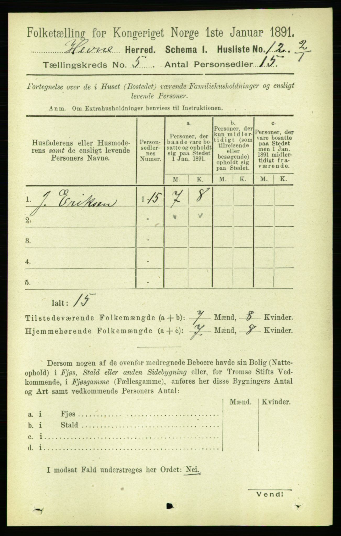 RA, 1891 census for 1612 Hemne, 1891, p. 2356