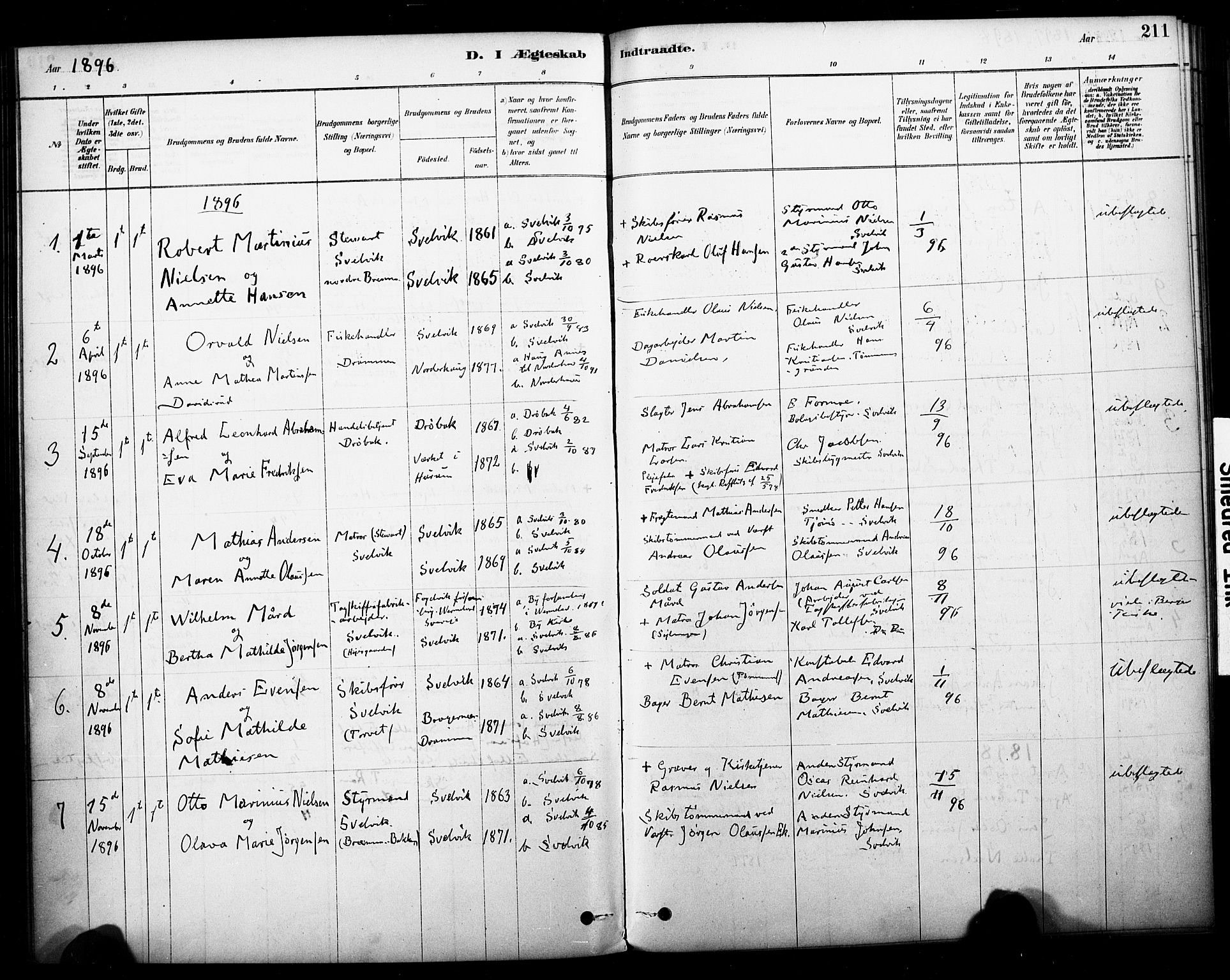 Strømm kirkebøker, AV/SAKO-A-322/F/Fb/L0001: Parish register (official) no. II 1, 1878-1899, p. 211