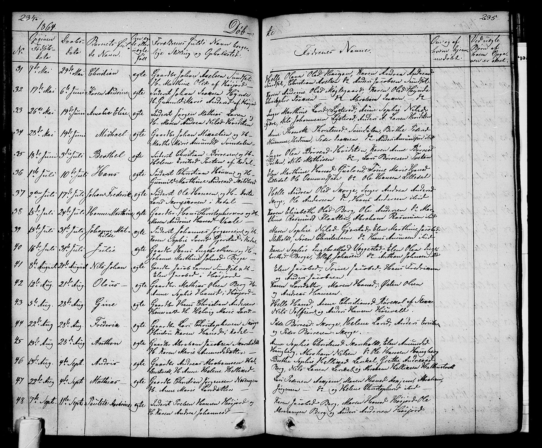 Andebu kirkebøker, AV/SAKO-A-336/G/Ga/L0003: Parish register (copy) no. I 3, 1832-1867, p. 234-235