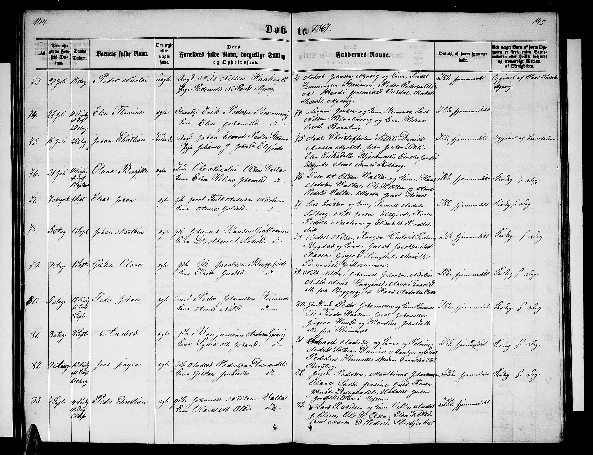 Ministerialprotokoller, klokkerbøker og fødselsregistre - Nordland, SAT/A-1459/825/L0365: Parish register (copy) no. 825C02, 1858-1873, p. 144-145
