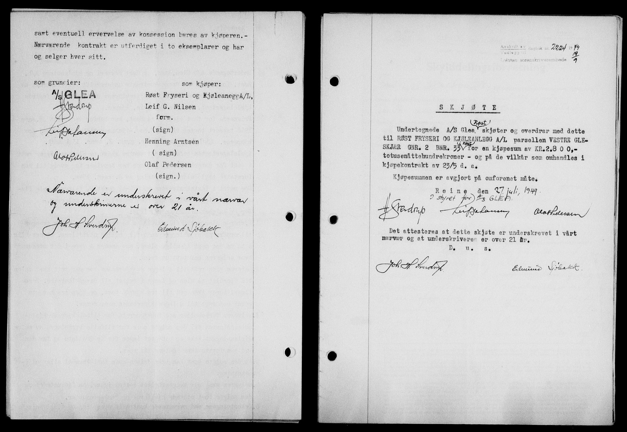 Lofoten sorenskriveri, SAT/A-0017/1/2/2C/L0021a: Mortgage book no. 21a, 1949-1949, Diary no: : 2224/1949