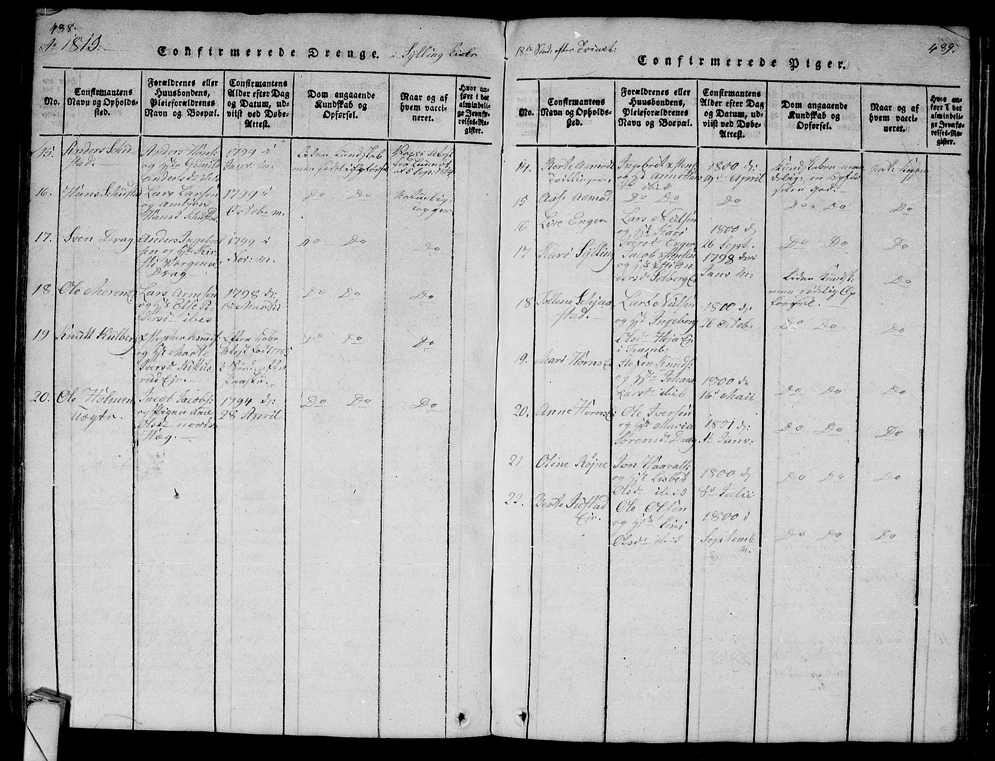 Lier kirkebøker, AV/SAKO-A-230/G/Ga/L0001: Parish register (copy) no. I 1, 1813-1824, p. 488-489