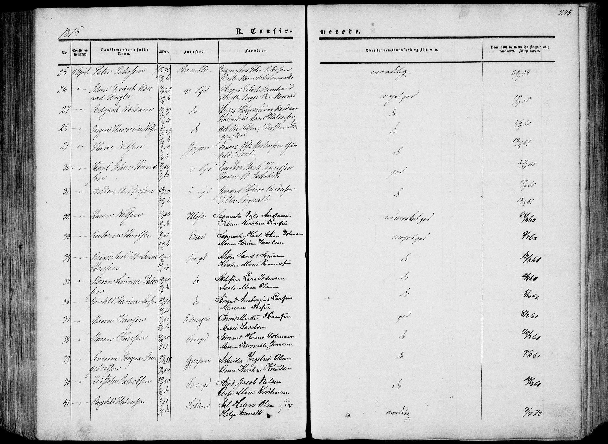 Porsgrunn kirkebøker , AV/SAKO-A-104/F/Fa/L0007: Parish register (official) no. 7, 1858-1877, p. 244