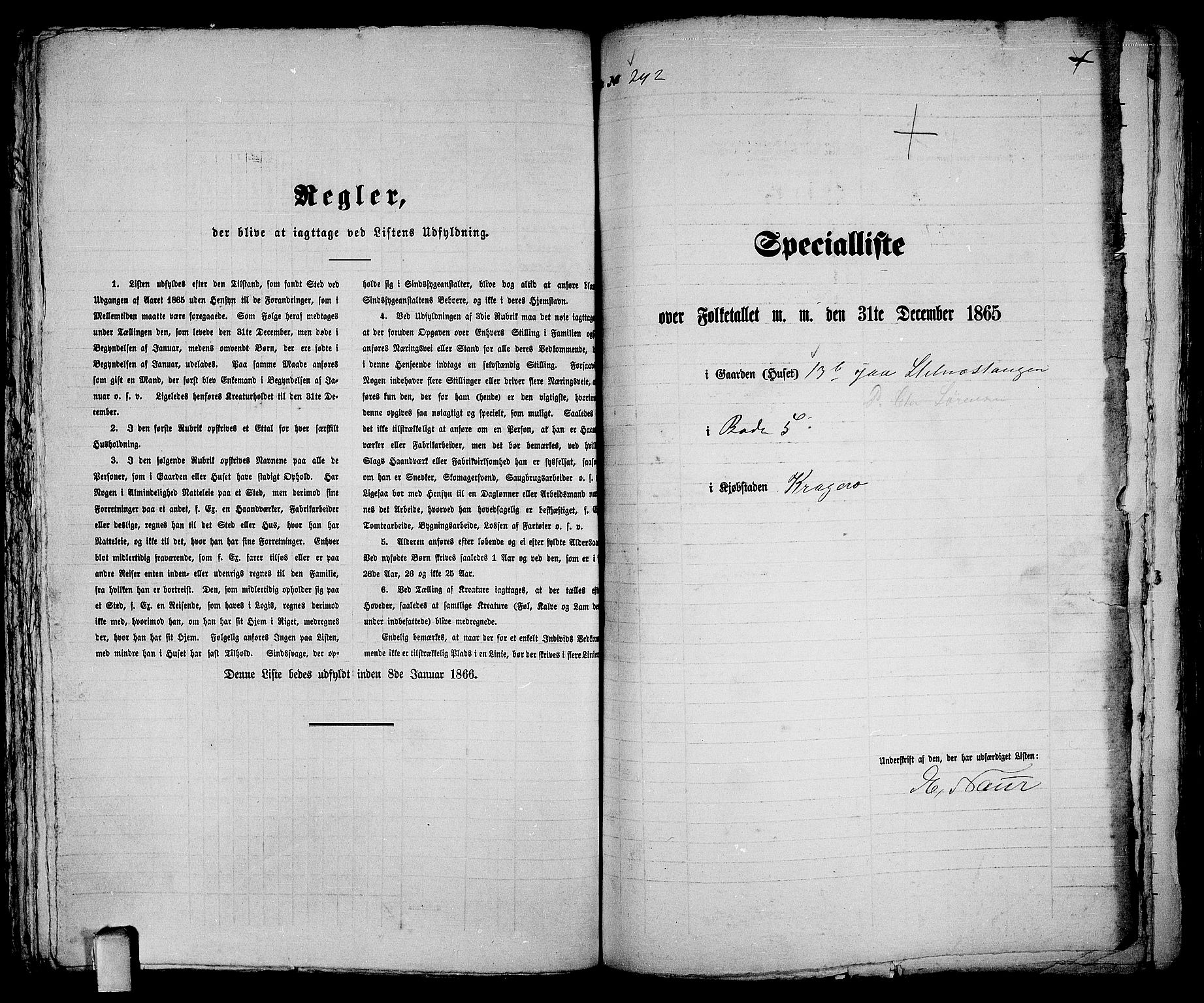 RA, 1865 census for Kragerø/Kragerø, 1865, p. 494