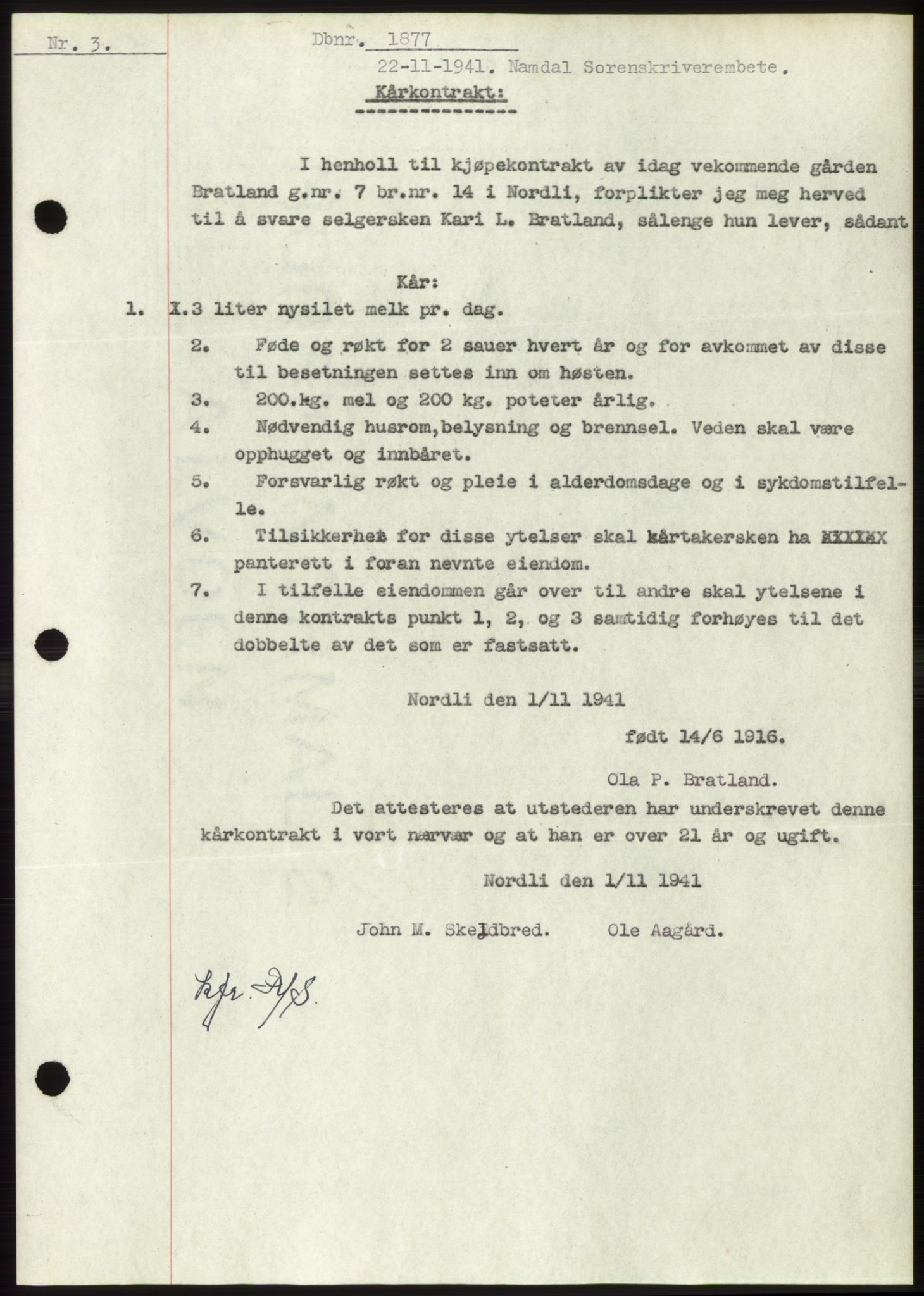 Namdal sorenskriveri, SAT/A-4133/1/2/2C: Mortgage book no. -, 1941-1942, Diary no: : 1877/1941