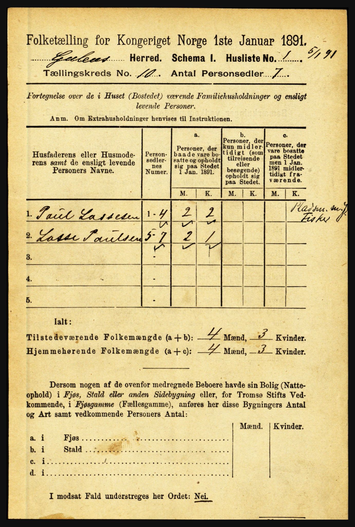 RA, 1891 census for 1411 Gulen, 1891, p. 3258