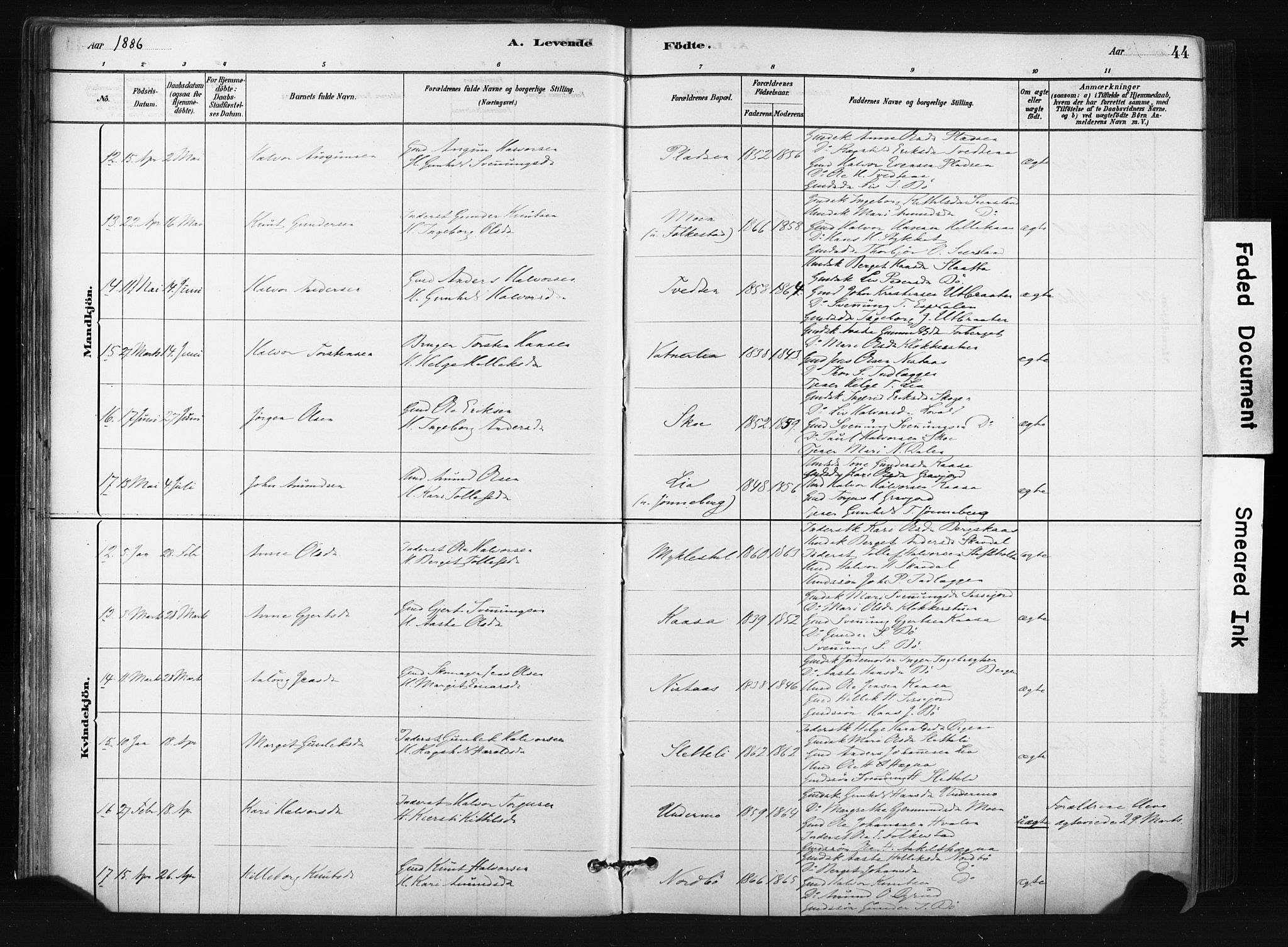 Bø kirkebøker, SAKO/A-257/F/Fa/L0010: Parish register (official) no. 10, 1880-1892, p. 44