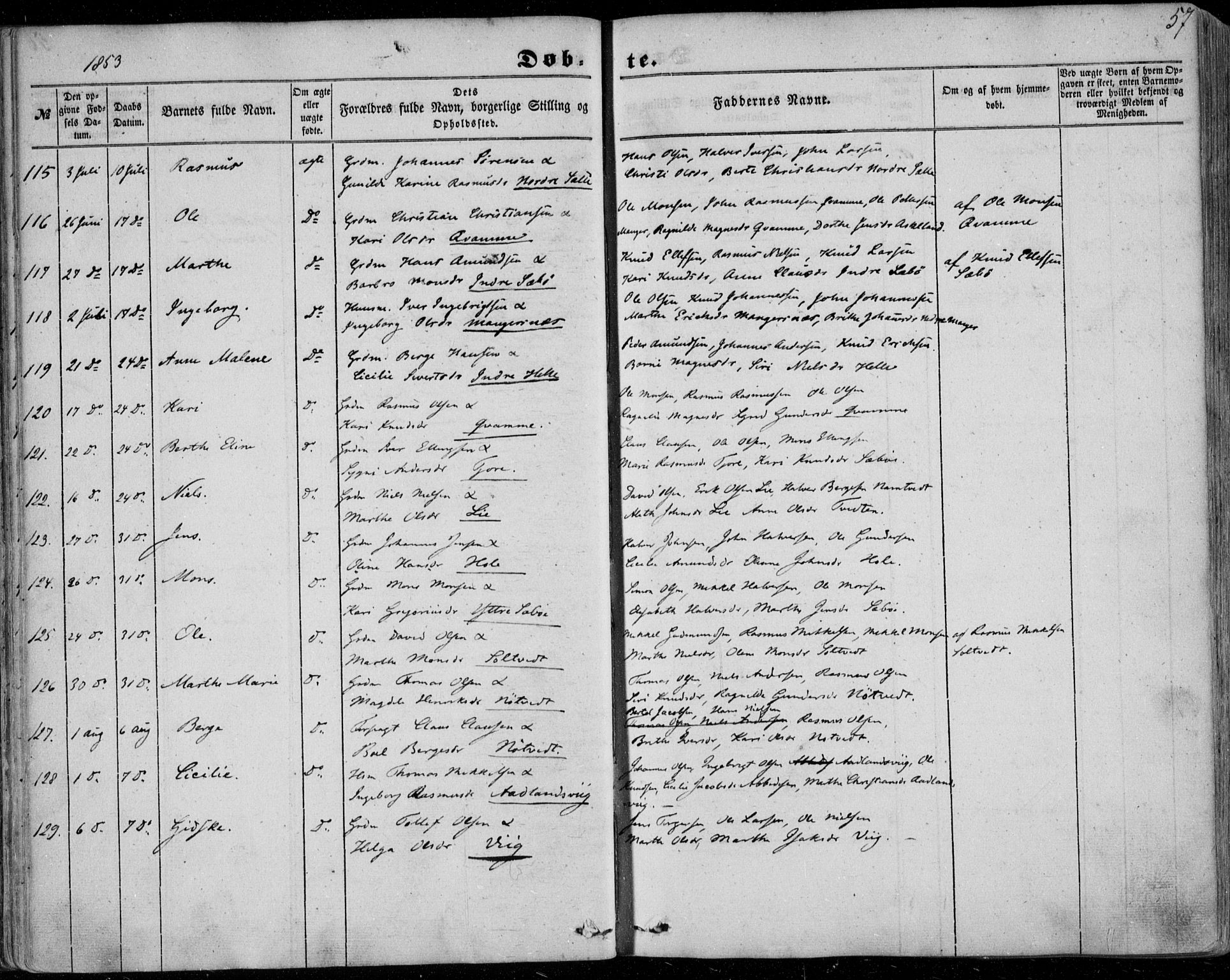 Manger sokneprestembete, SAB/A-76801/H/Haa: Parish register (official) no. A 6, 1849-1859, p. 57