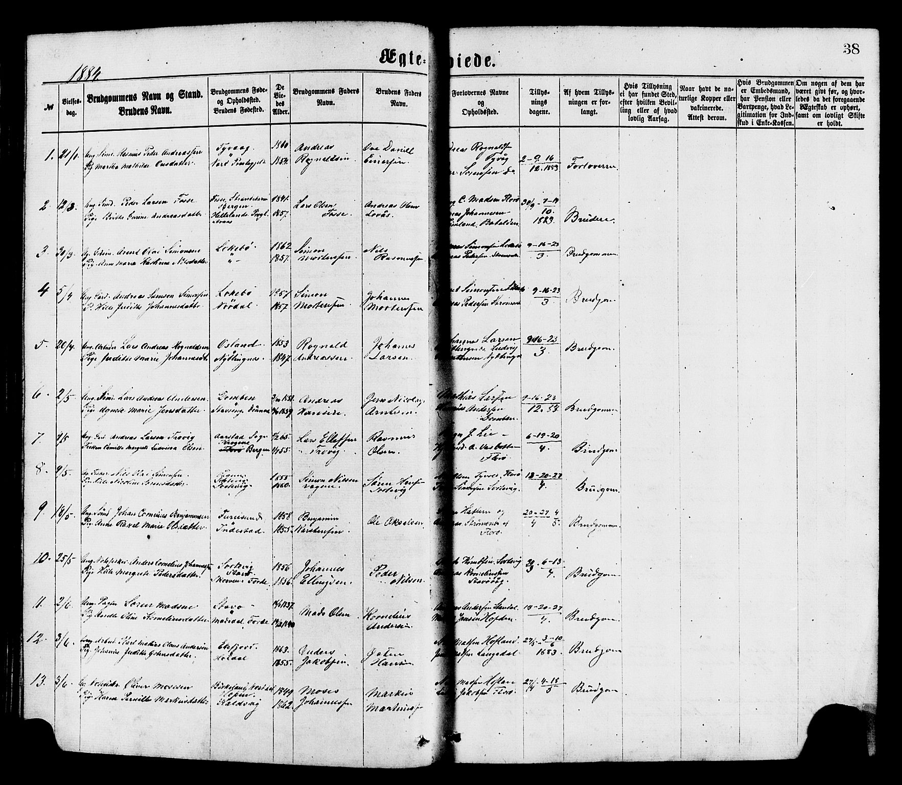 Kinn sokneprestembete, AV/SAB-A-80801/H/Haa/Haaa/L0013: Parish register (official) no. A 13, 1870-1885, p. 38