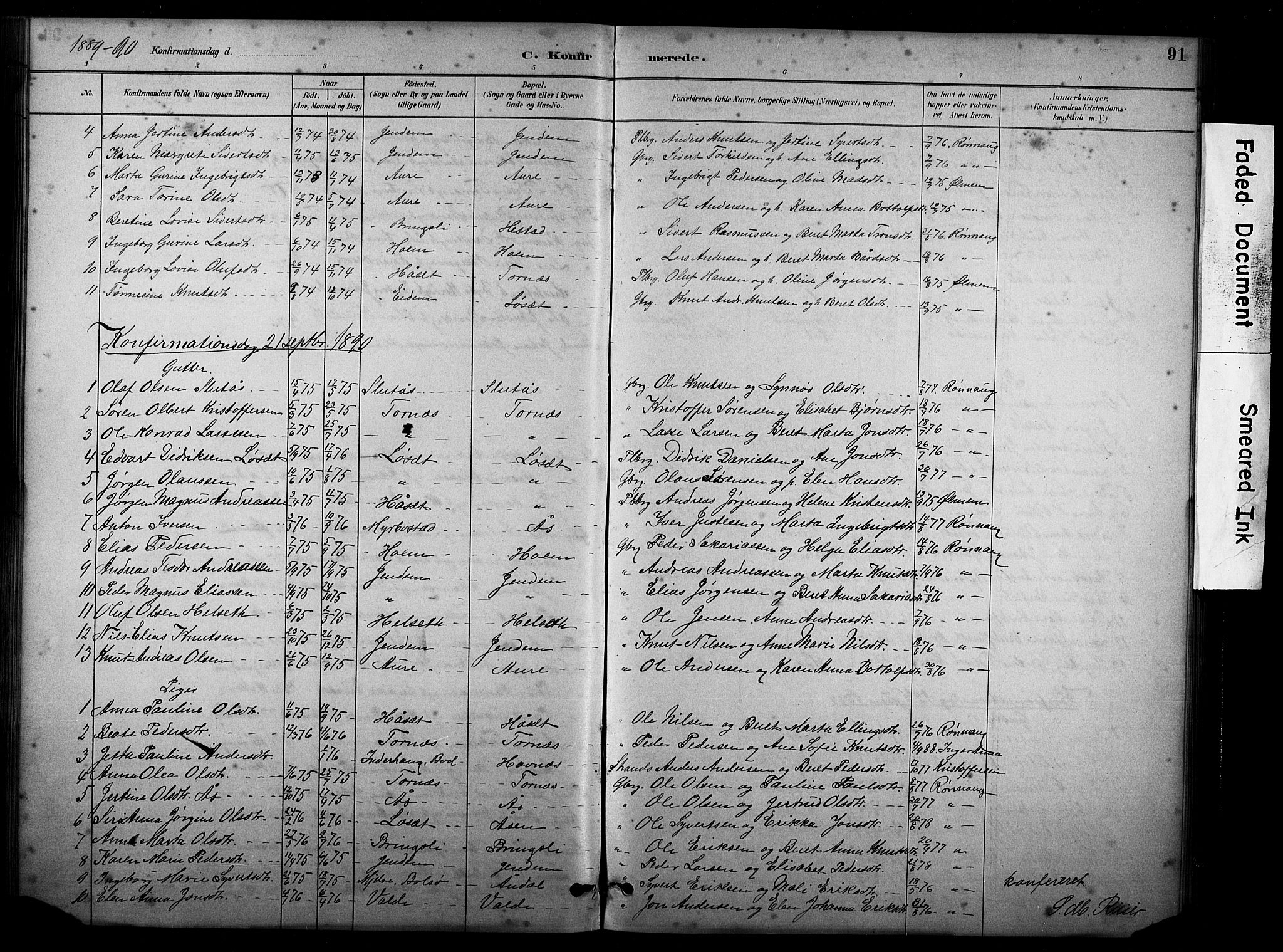 Ministerialprotokoller, klokkerbøker og fødselsregistre - Møre og Romsdal, SAT/A-1454/565/L0755: Parish register (copy) no. 565C04, 1883-1903, p. 91