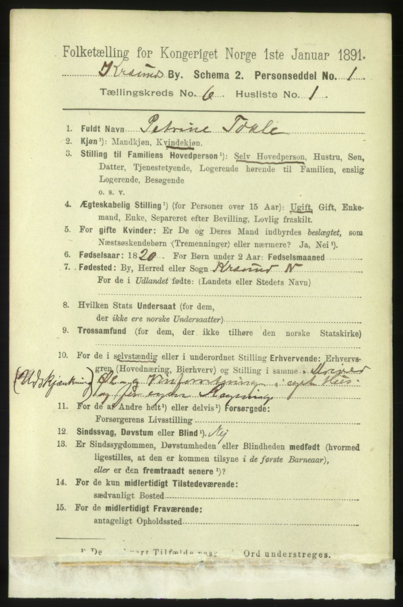 RA, 1891 census for 1503 Kristiansund, 1891, p. 5043