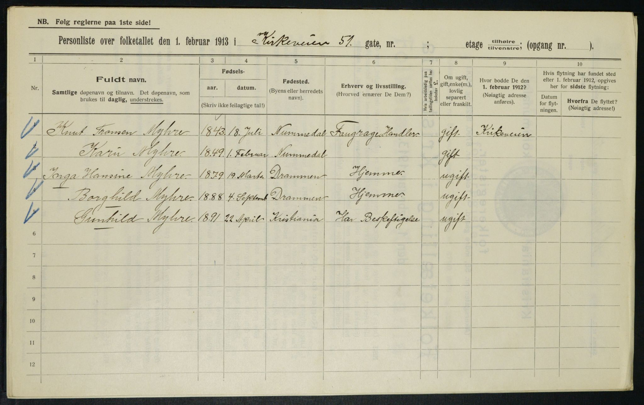 OBA, Municipal Census 1913 for Kristiania, 1913, p. 50841