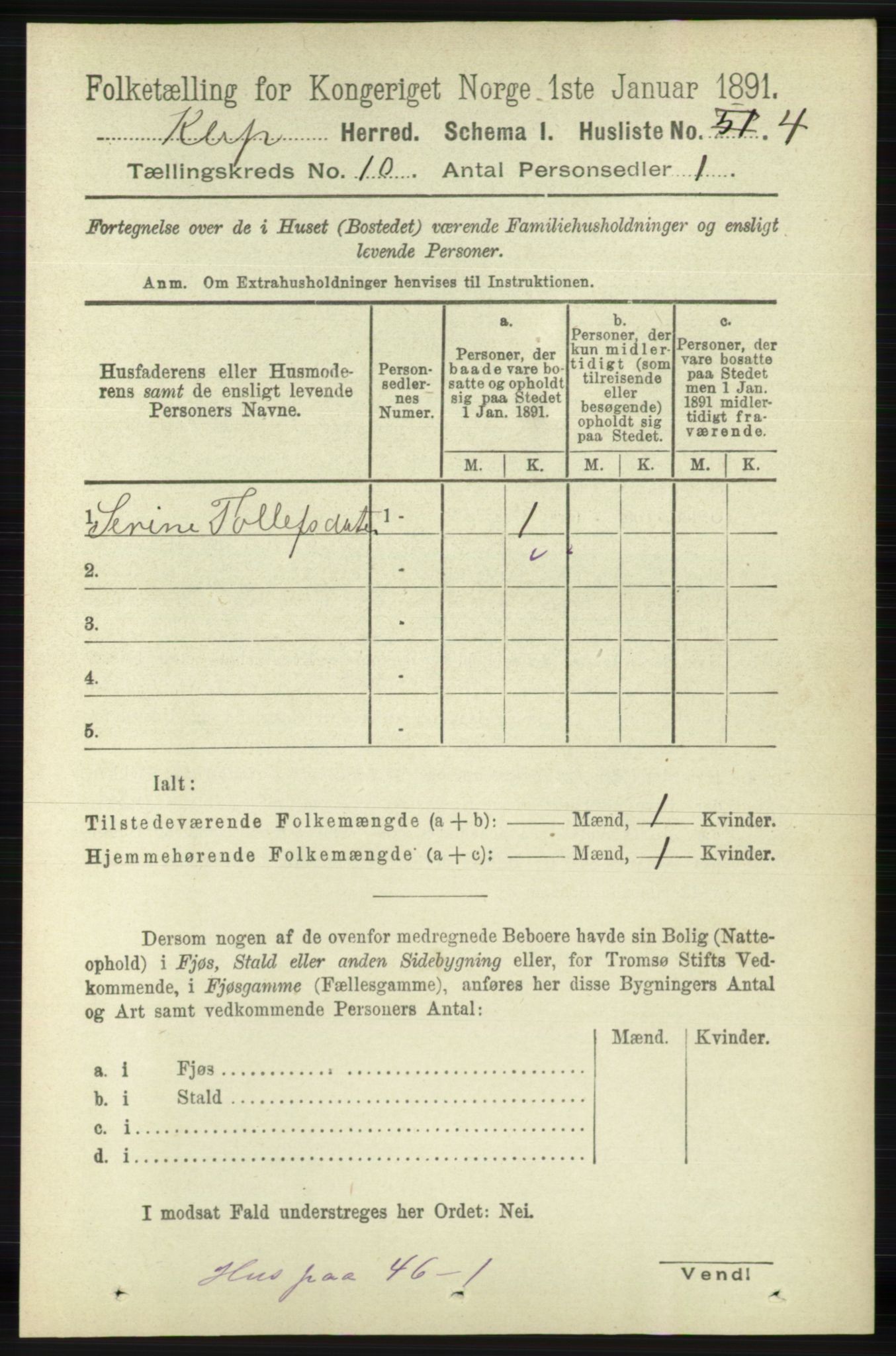 RA, 1891 census for 1120 Klepp, 1891, p. 2822