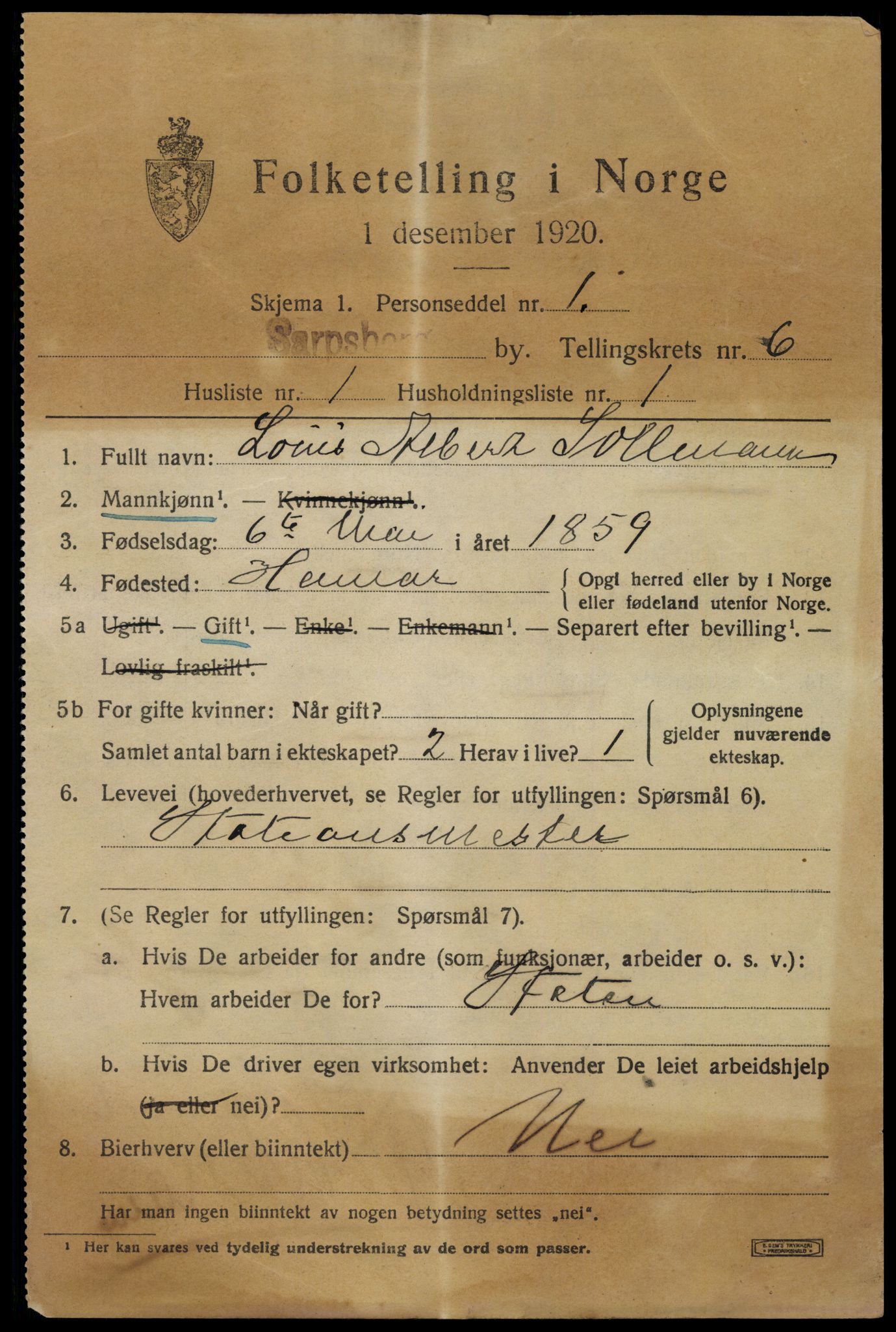 SAO, 1920 census for Sarpsborg, 1920, p. 14802