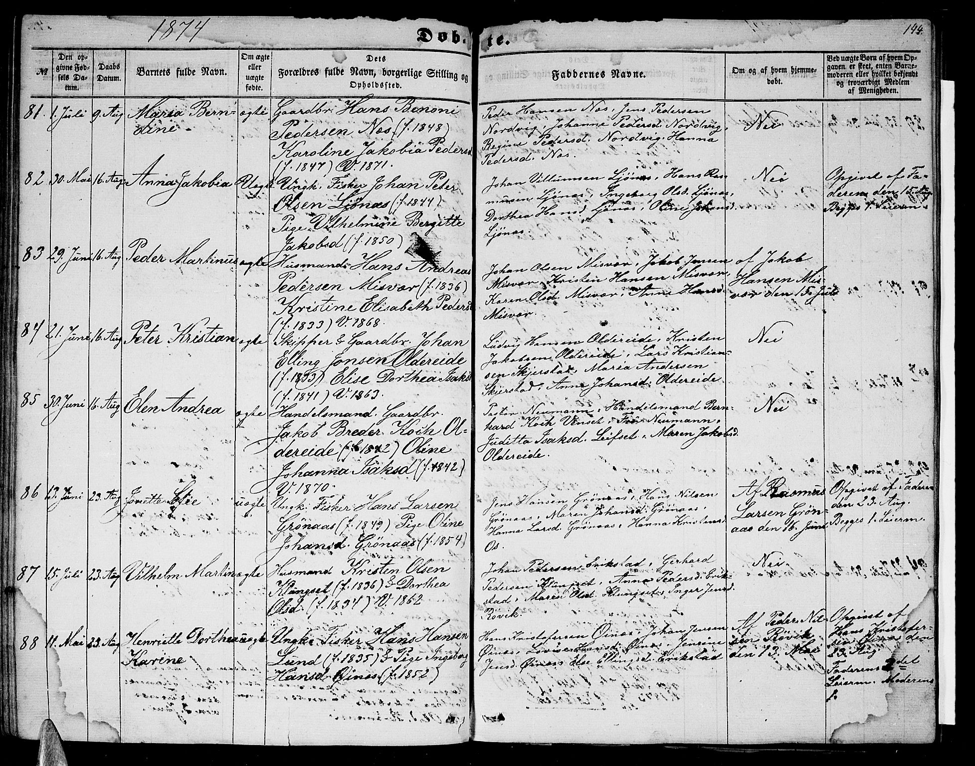 Ministerialprotokoller, klokkerbøker og fødselsregistre - Nordland, AV/SAT-A-1459/852/L0753: Parish register (copy) no. 852C04, 1856-1877, p. 144