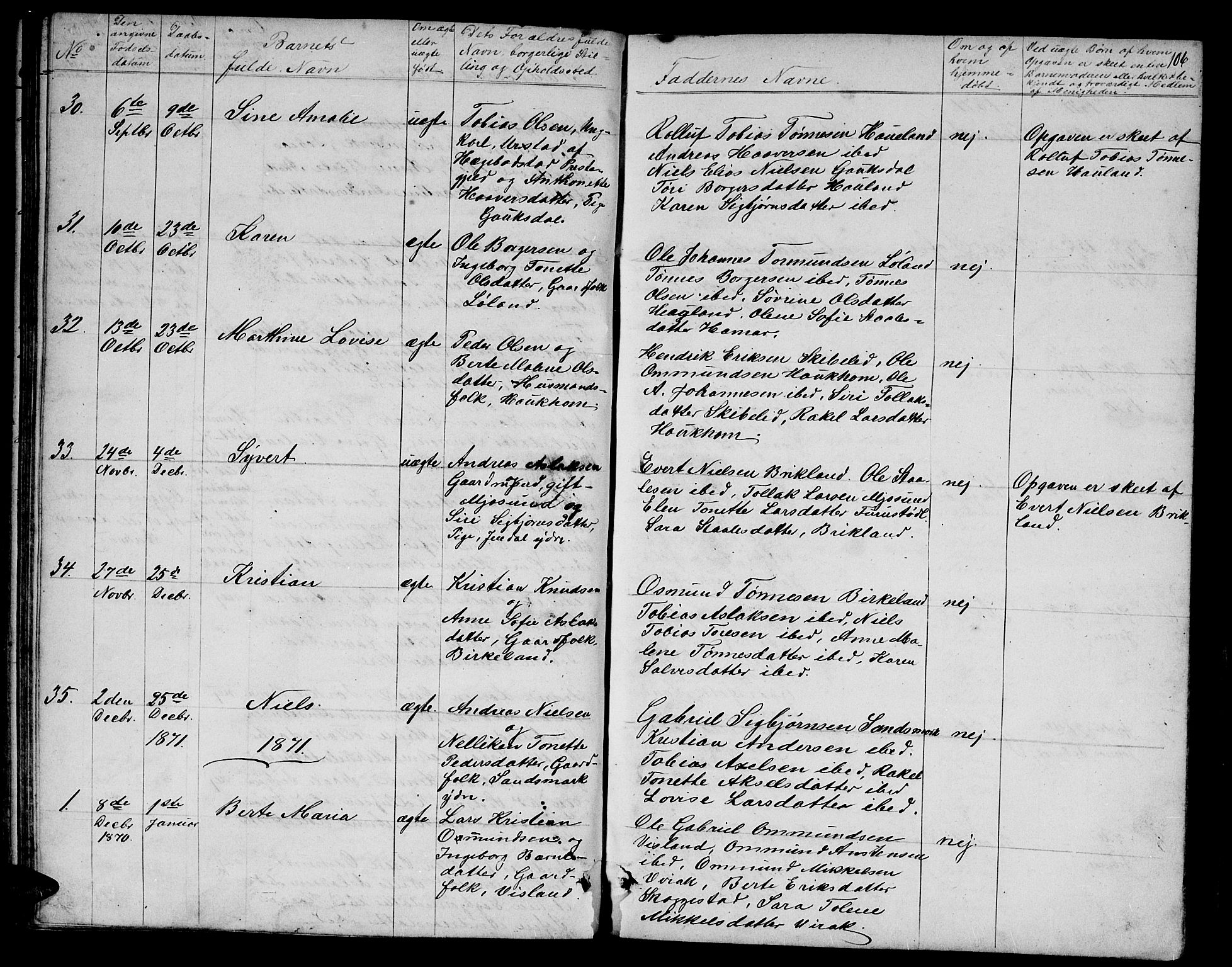 Bakke sokneprestkontor, SAK/1111-0002/F/Fb/Fba/L0001: Parish register (copy) no. B 1, 1849-1879, p. 106