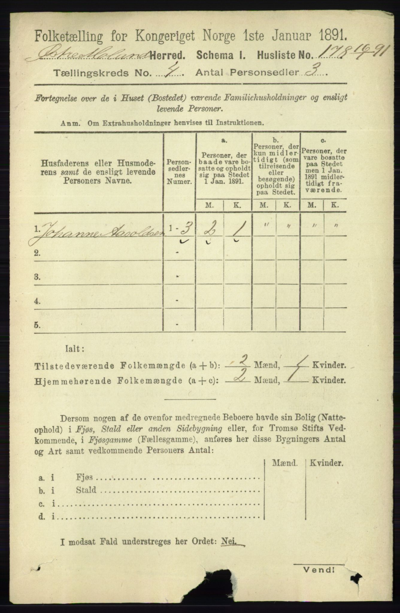 RA, 1891 census for 0918 Austre Moland, 1891, p. 2079