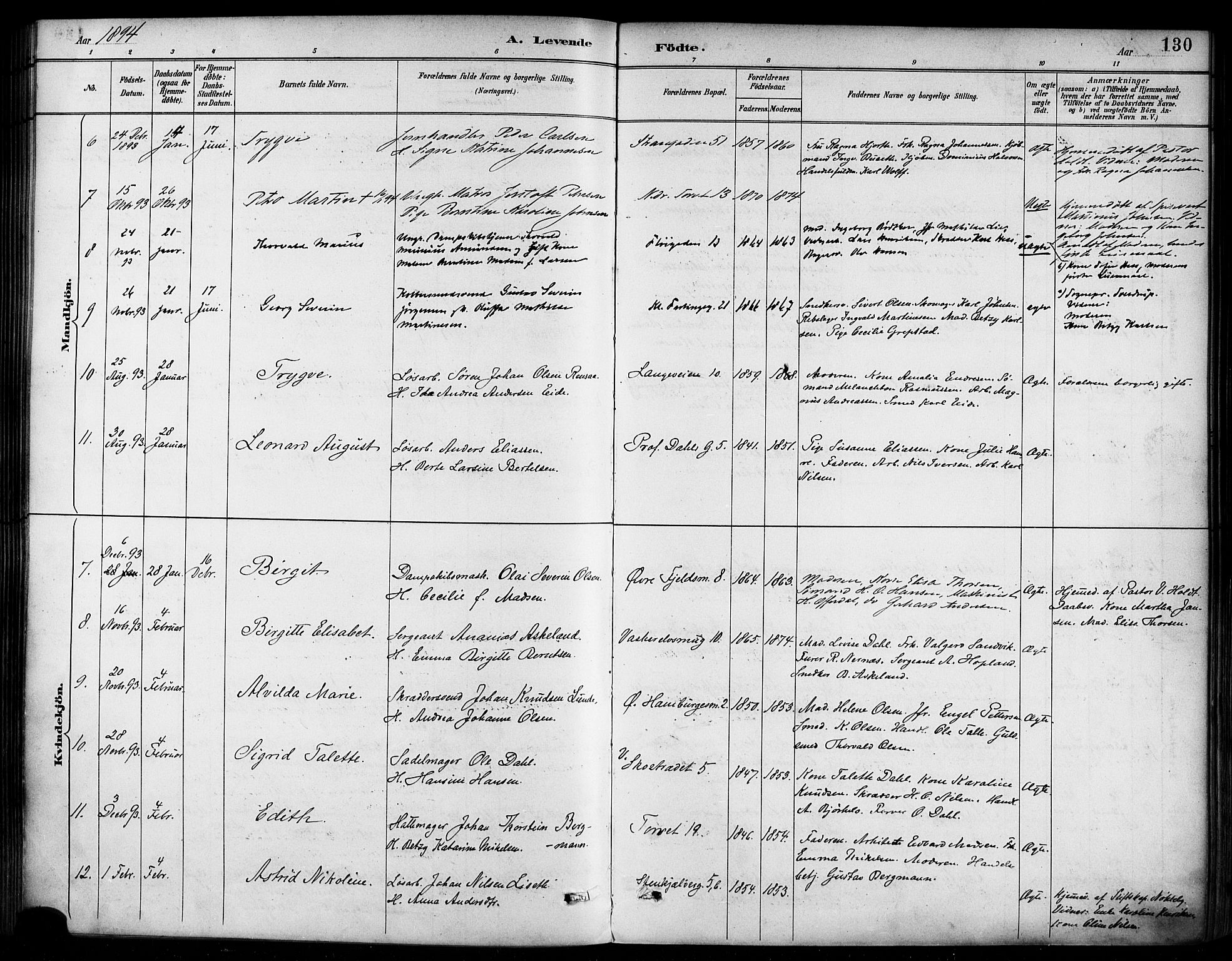 Korskirken sokneprestembete, AV/SAB-A-76101/H/Haa/L0022: Parish register (official) no. B 8, 1889-1899, p. 130