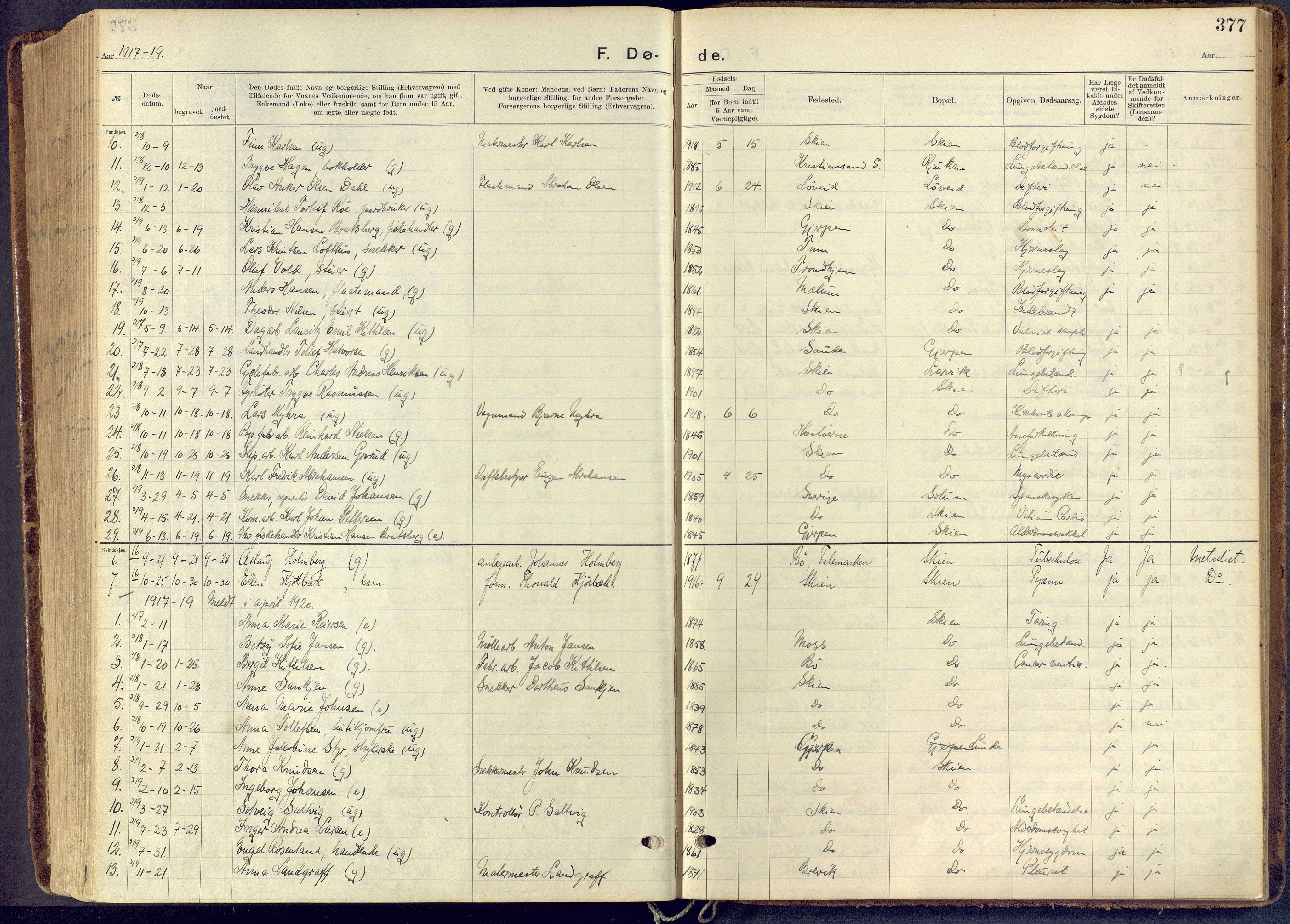 Skien kirkebøker, SAKO/A-302/F/Fa/L0013: Parish register (official) no. 13, 1915-1921, p. 377