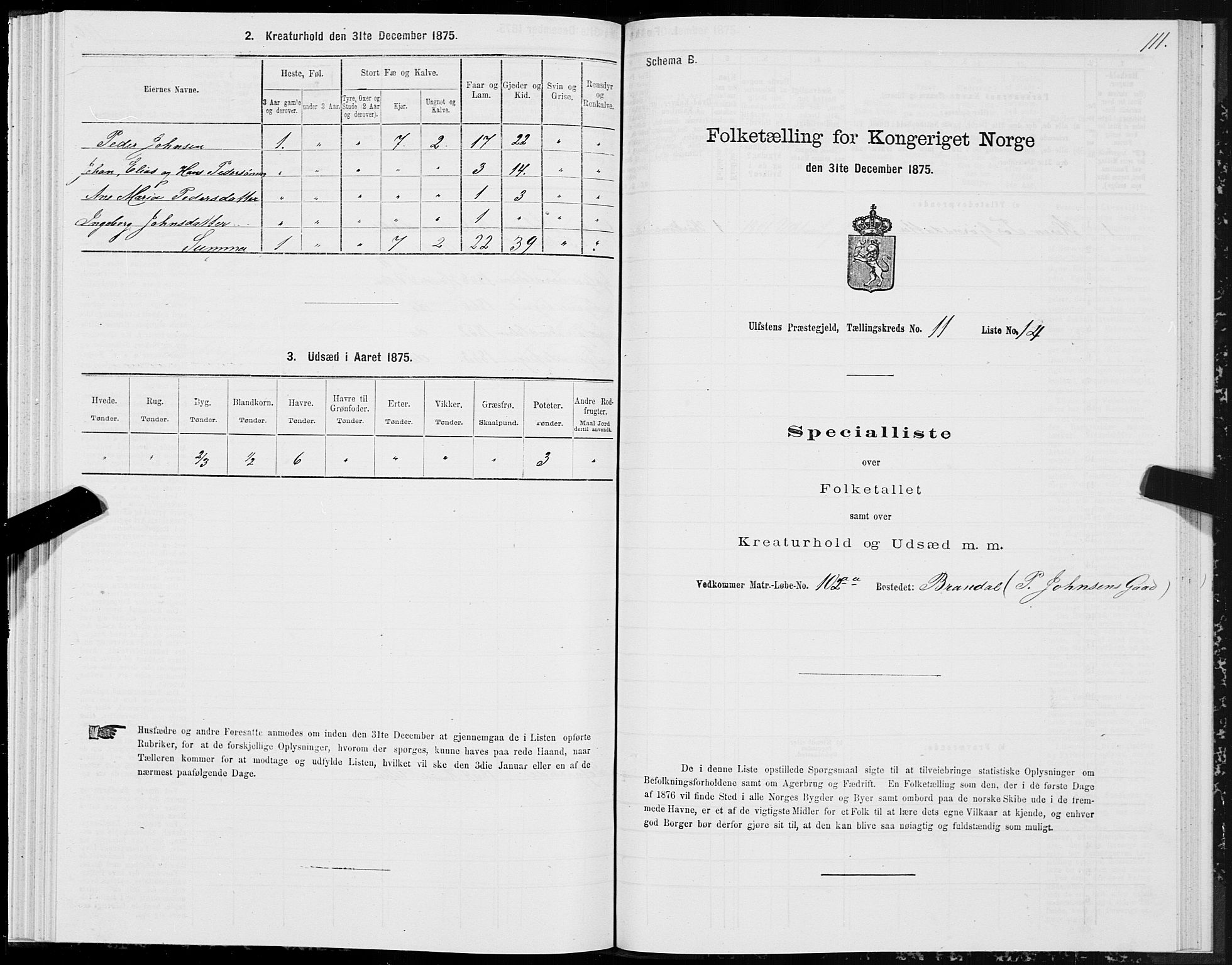 SAT, 1875 census for 1516P Ulstein, 1875, p. 4111