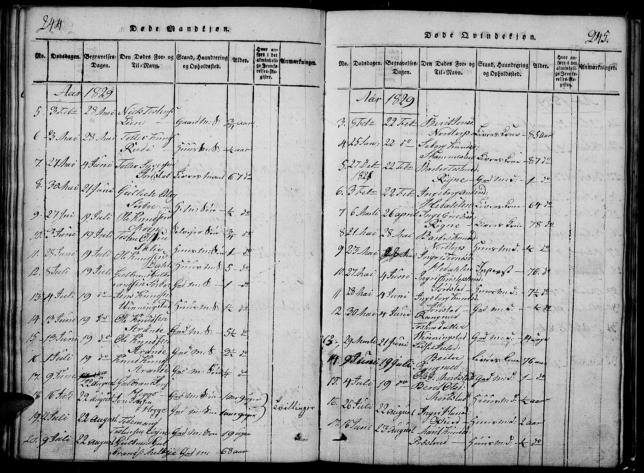 Slidre prestekontor, AV/SAH-PREST-134/H/Ha/Hab/L0002: Parish register (copy) no. 2, 1814-1839, p. 244-245