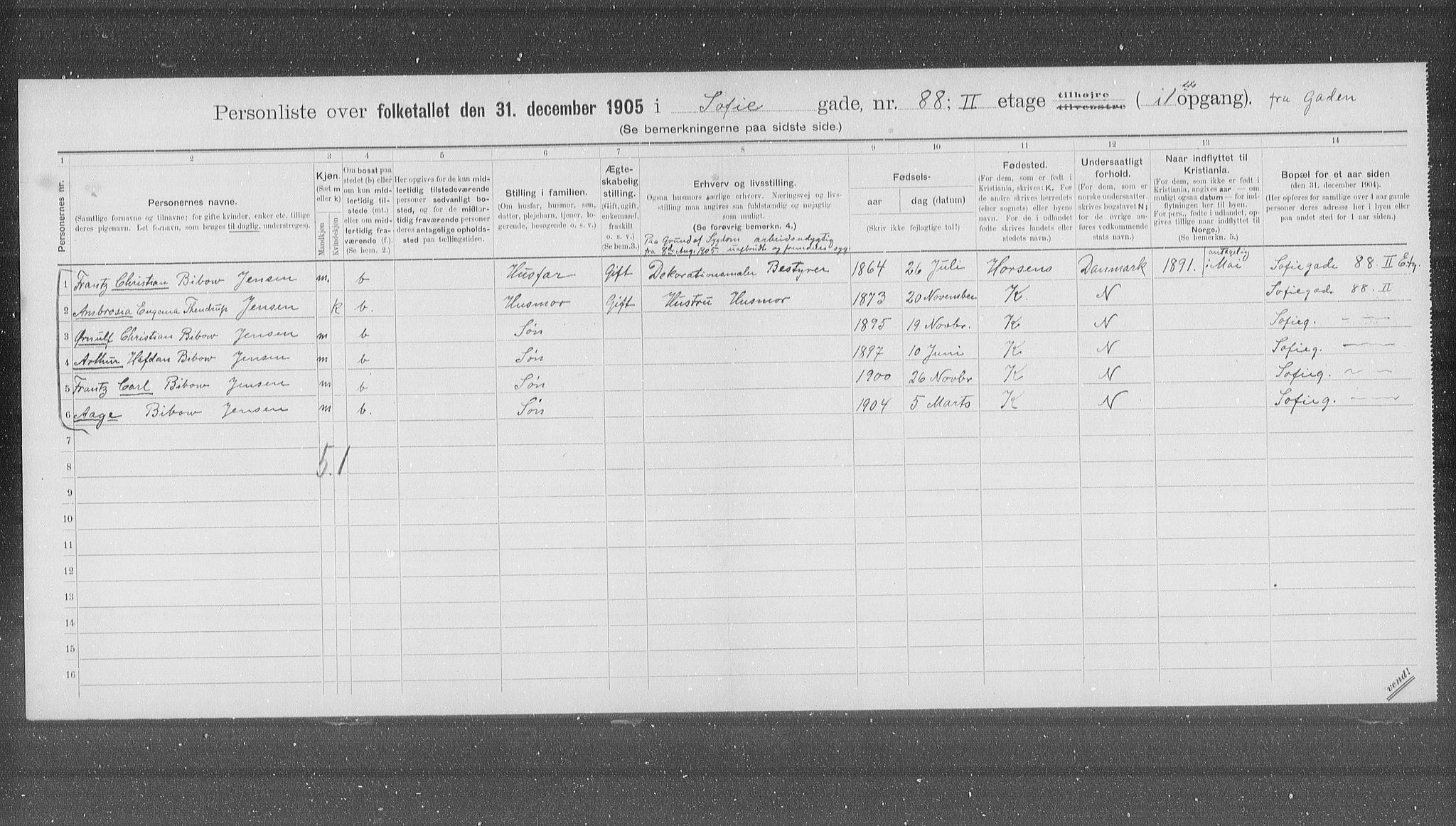 OBA, Municipal Census 1905 for Kristiania, 1905, p. 51526