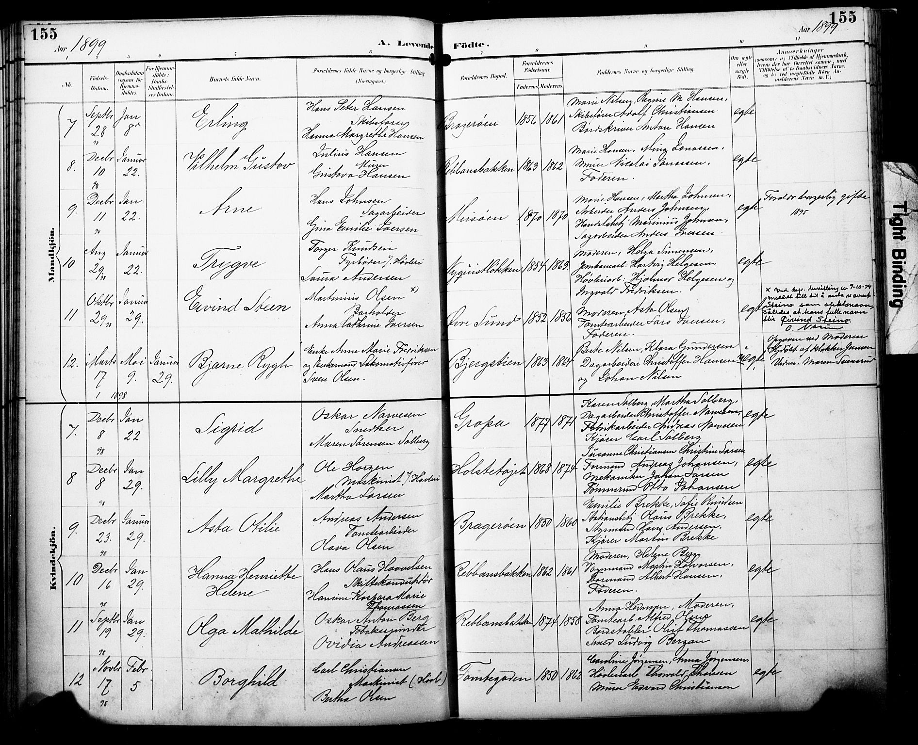 Bragernes kirkebøker, SAKO/A-6/F/Fb/L0008: Parish register (official) no. II 8, 1894-1902, p. 155