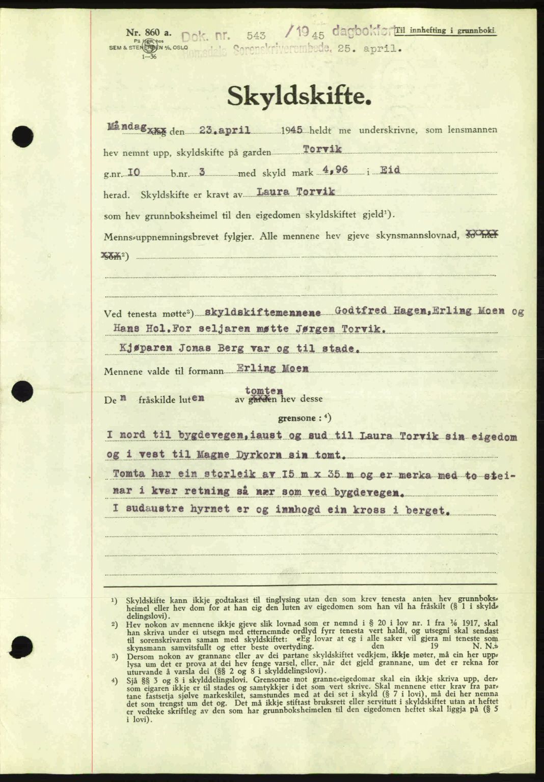 Romsdal sorenskriveri, AV/SAT-A-4149/1/2/2C: Mortgage book no. A17, 1944-1945, Diary no: : 543/1945