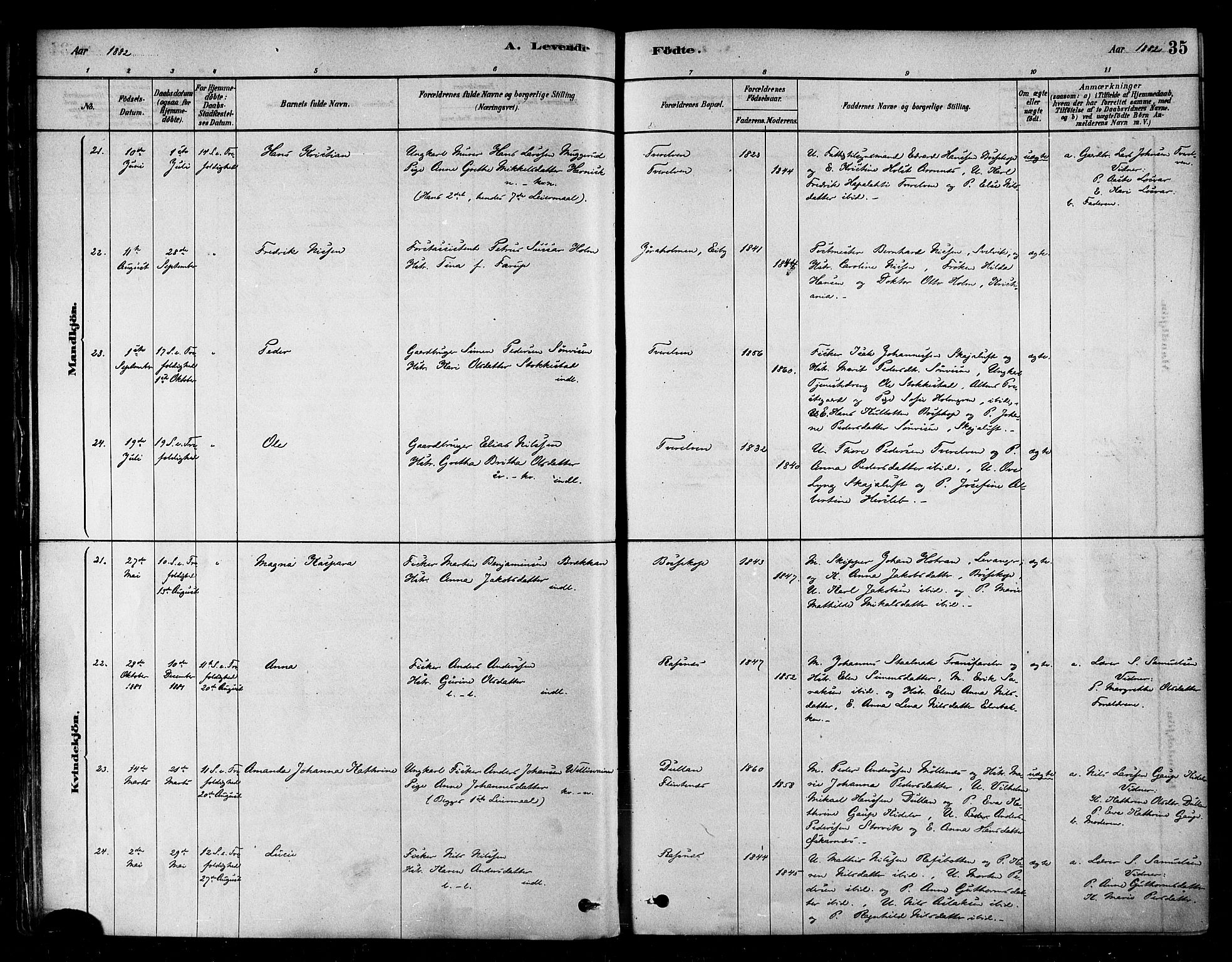 Alta sokneprestkontor, SATØ/S-1338/H/Ha/L0002.kirke: Parish register (official) no. 2, 1879-1892, p. 35