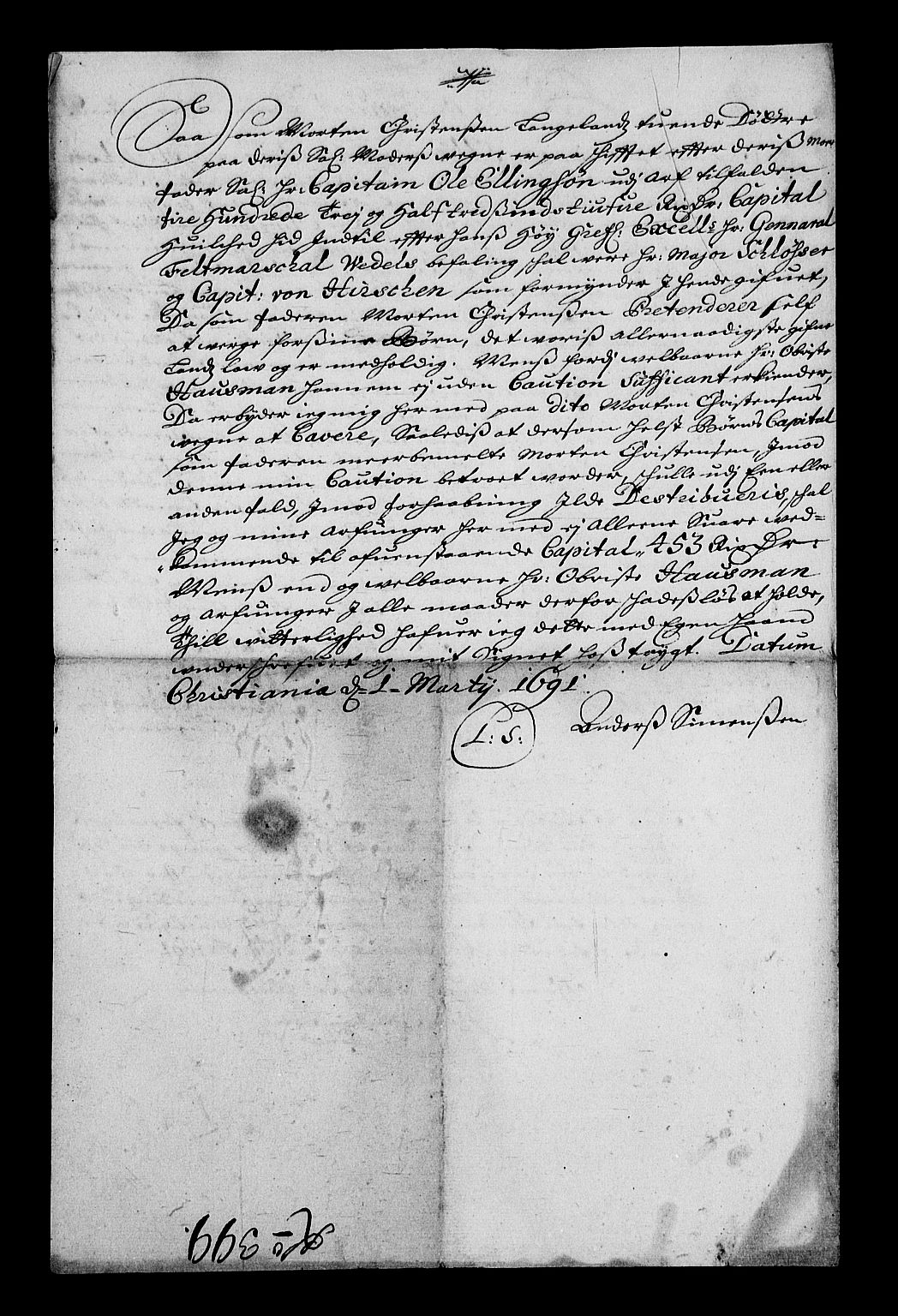 Stattholderembetet 1572-1771, RA/EA-2870/Af/L0004: Avskrifter av vedlegg til originale supplikker, nummerert i samsvar med supplikkbøkene, 1691-1694, p. 104