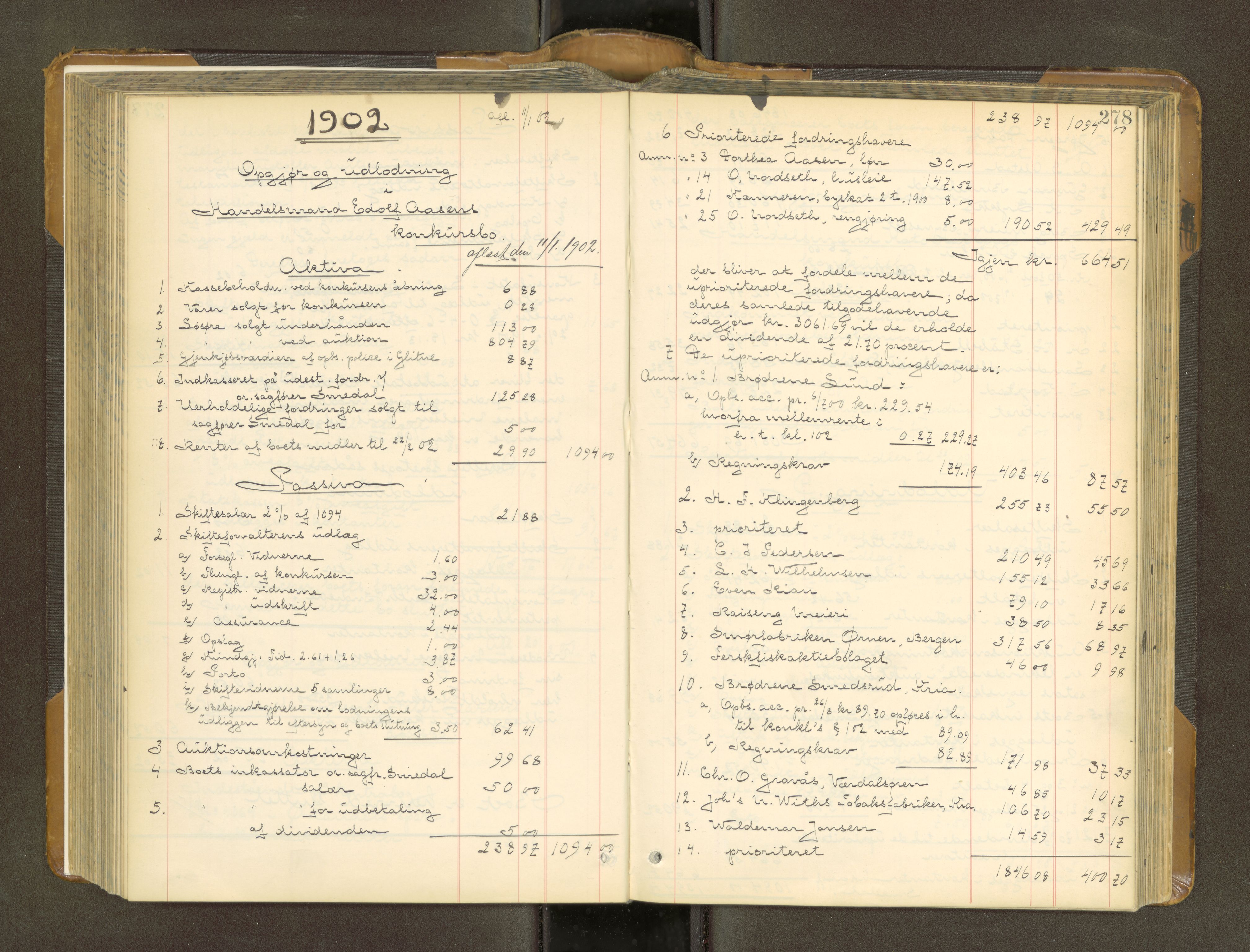 Trondheim byfogd, AV/SAT-A-0003/1/3/3A/L0037: Skifteutlodningsprotokoll - 9/7-29/7. (m/ register) U, 1898-1903, p. 278